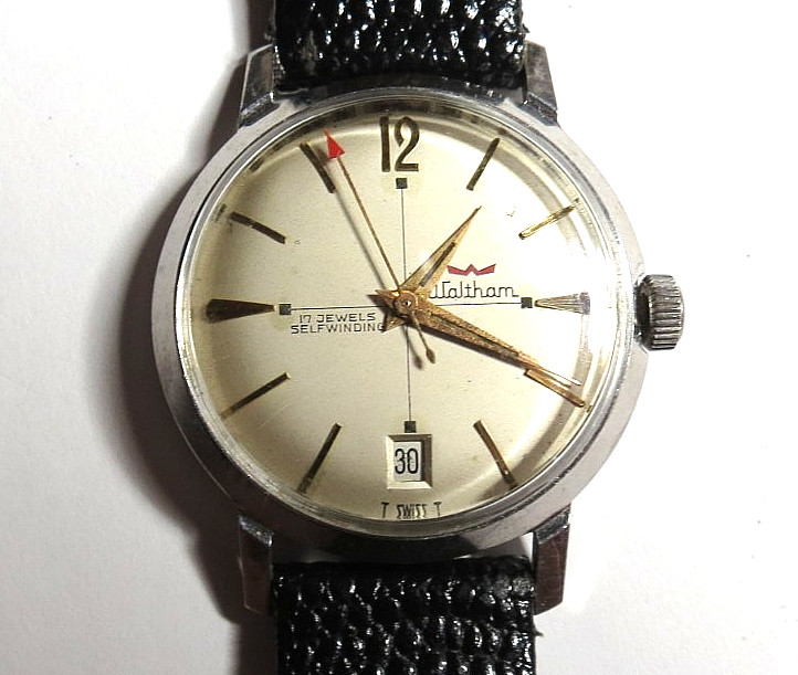 VTG 1960’s SWISS MENS WALTHAM 17’J AUTOMATIC RED POINTER 1700/01 WRISTWATCH RUNS