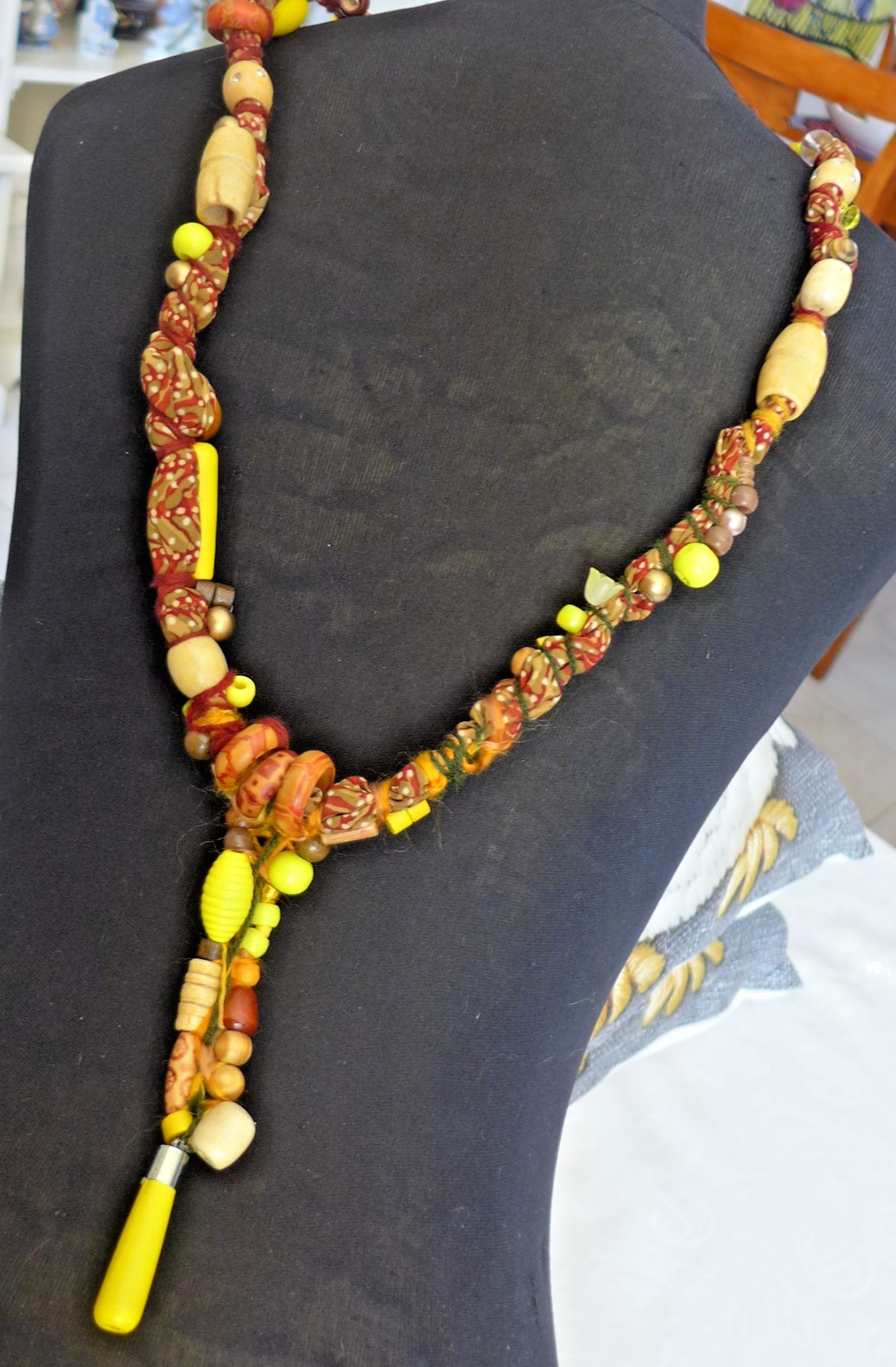 Handmade Fabric Necklace Fiber Art Beads Direct From Artist One Of A Kind
