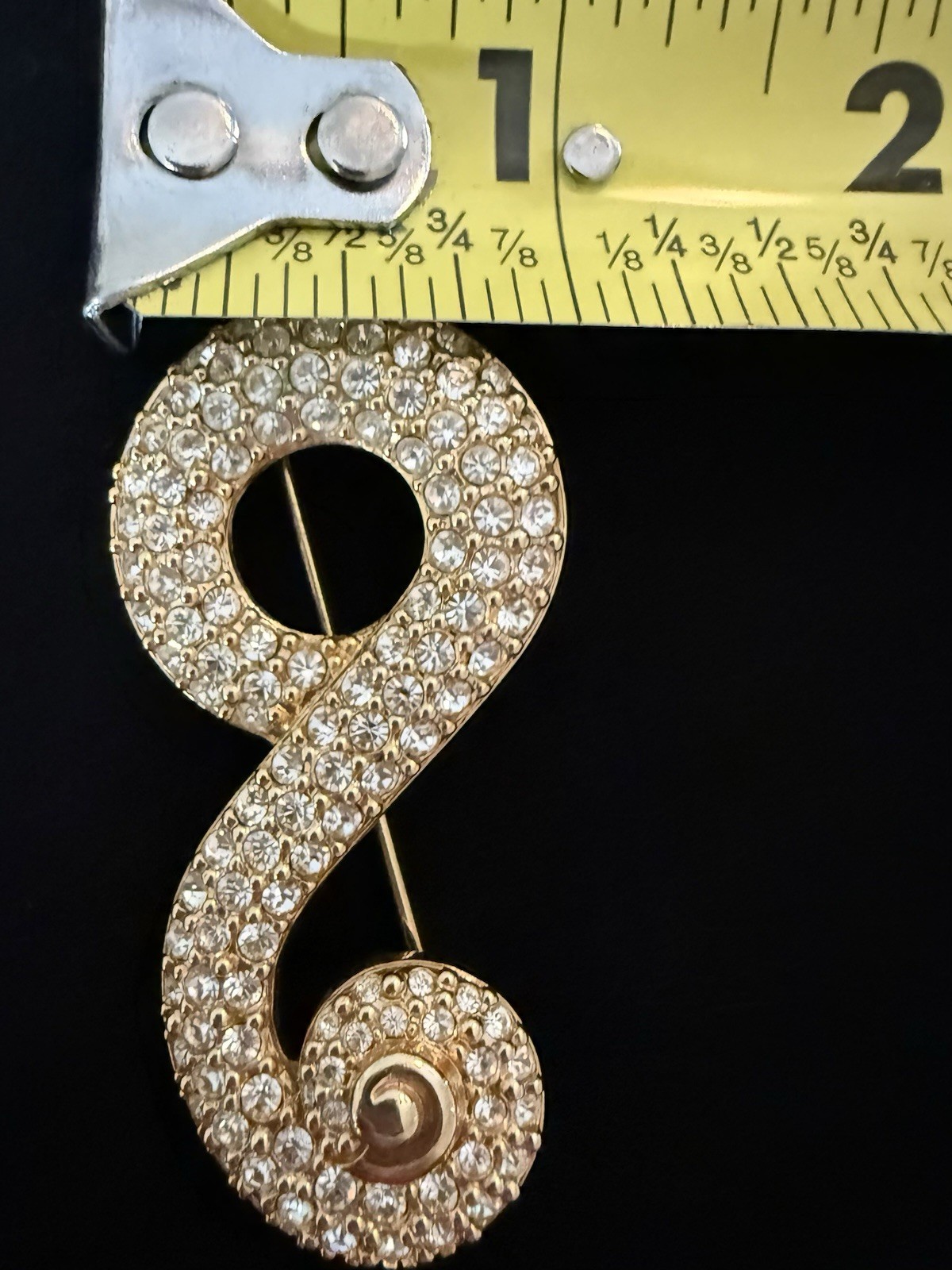 Swarovski Clear Crystal Rhinestone Pavé Swirl Brooch Pin Metal 2 in Art