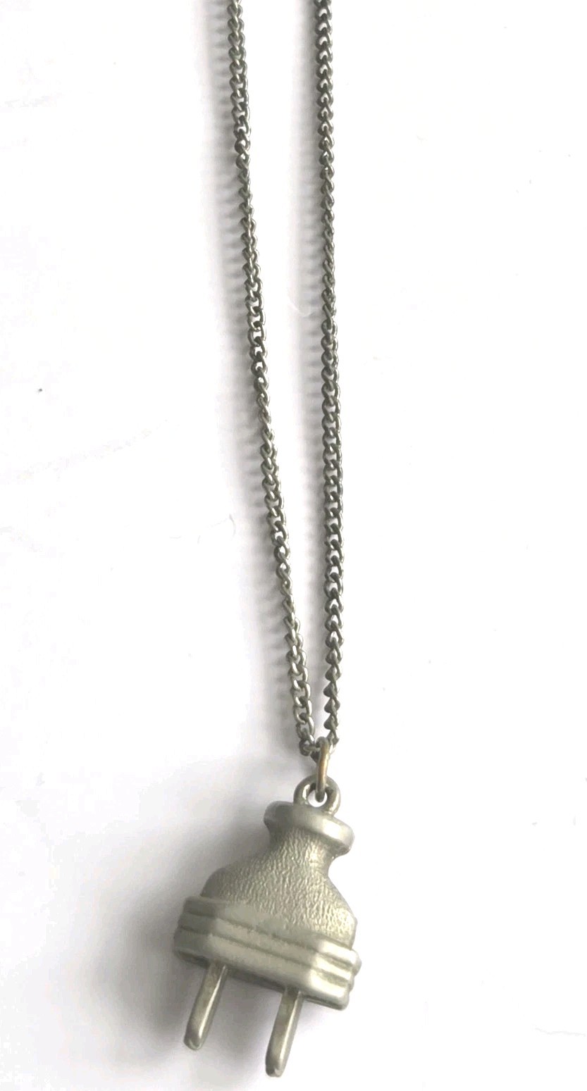Electrical Plug Pendant Necklace-Silver Tone Chain- 18 In Length
