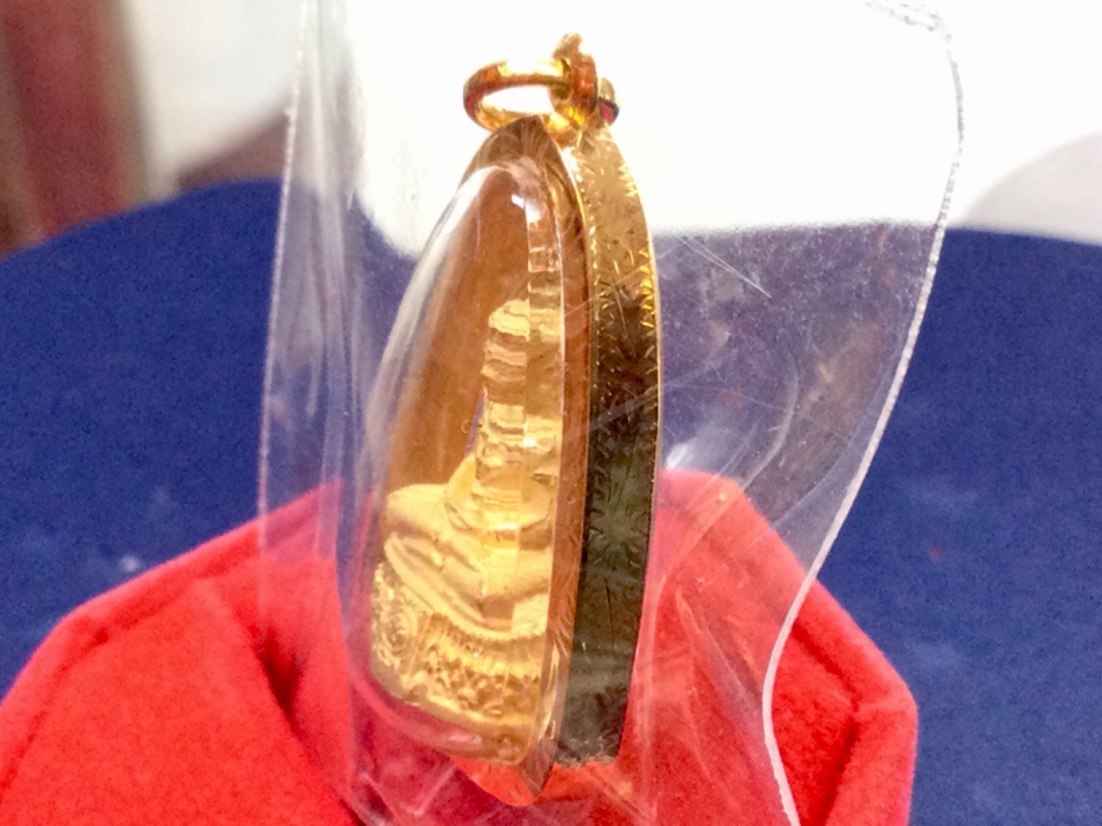 18K Gold Frame Pendent Emerald Buddha Gold Pendent Thailand Amulet Man Women