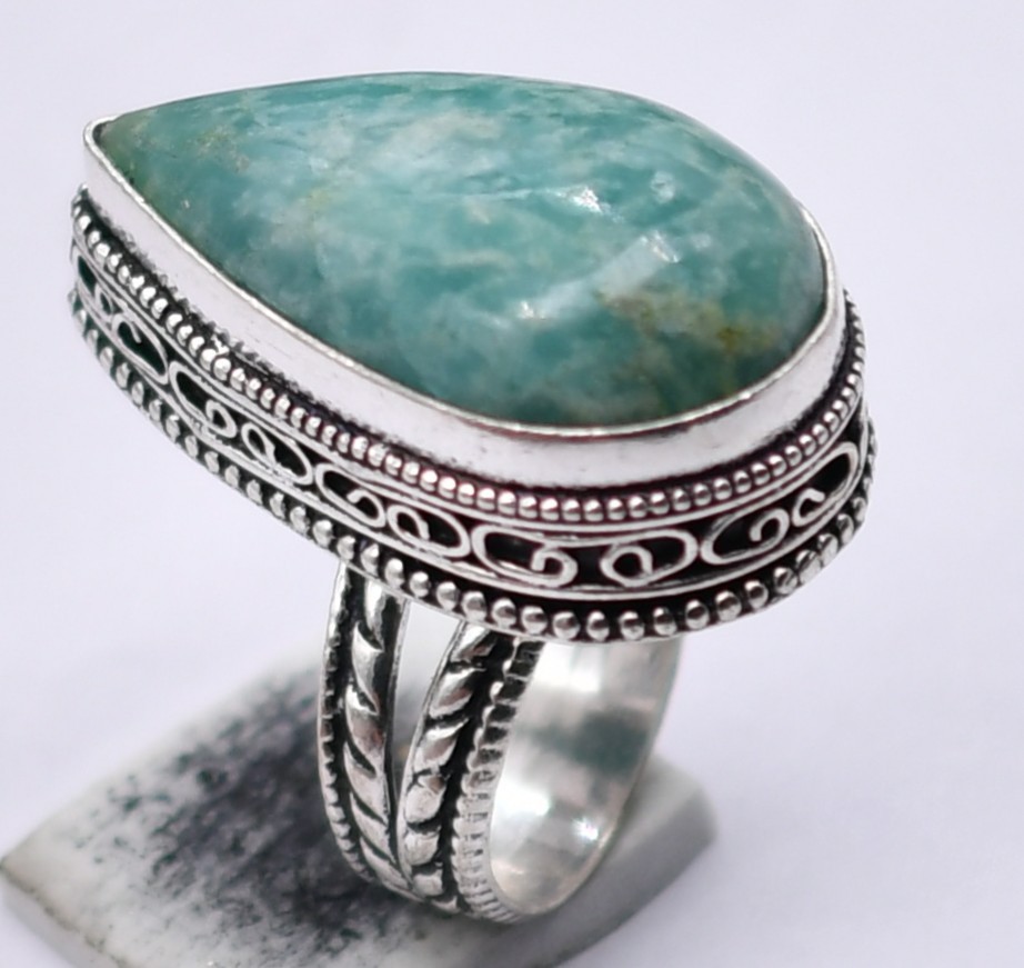 Amazonite Natural Gemstone Antique Design Ring US Size-6.75 R 4469
