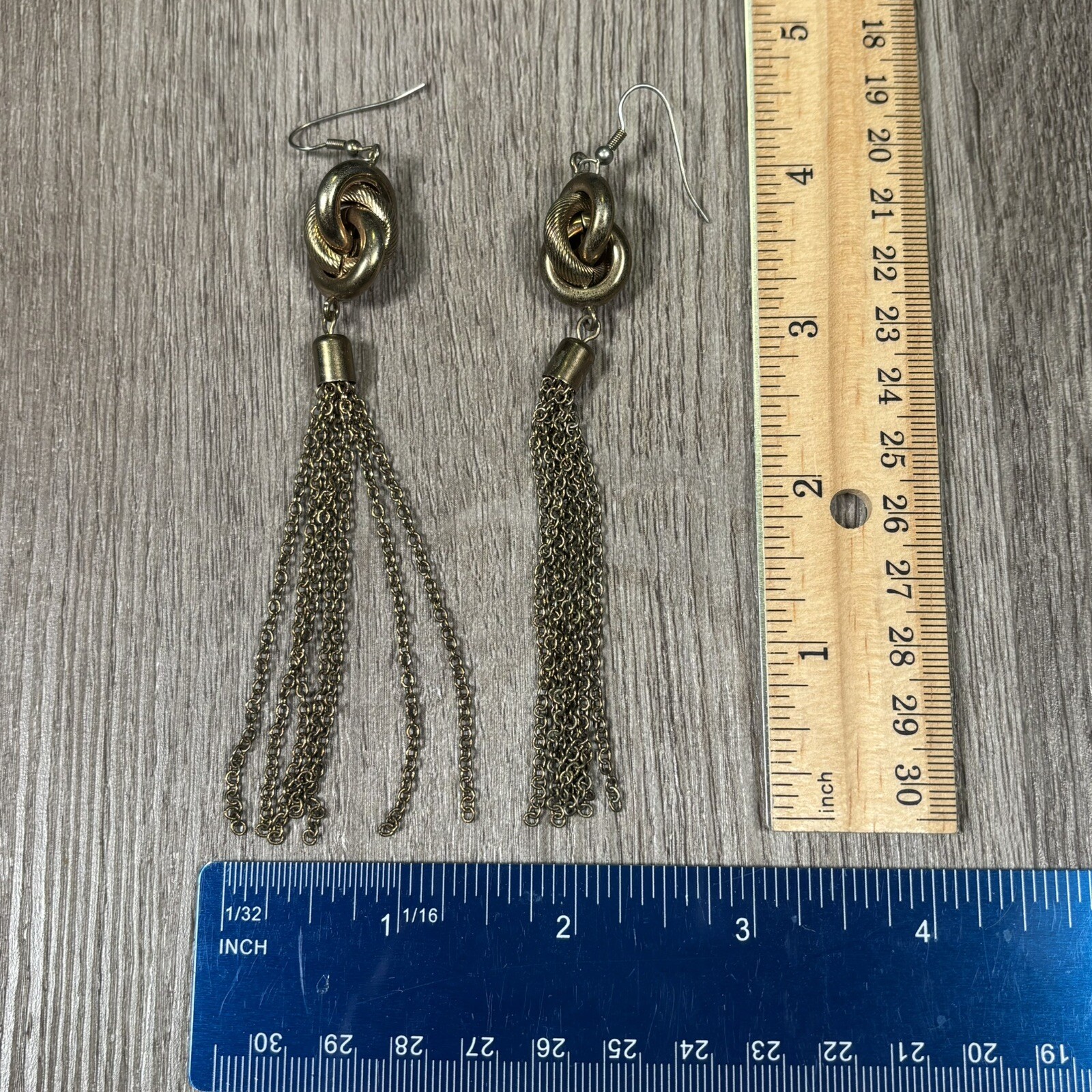 gold brass brown earrings Chain Costume Jewelry Steam Punk Glam Metallic Goth