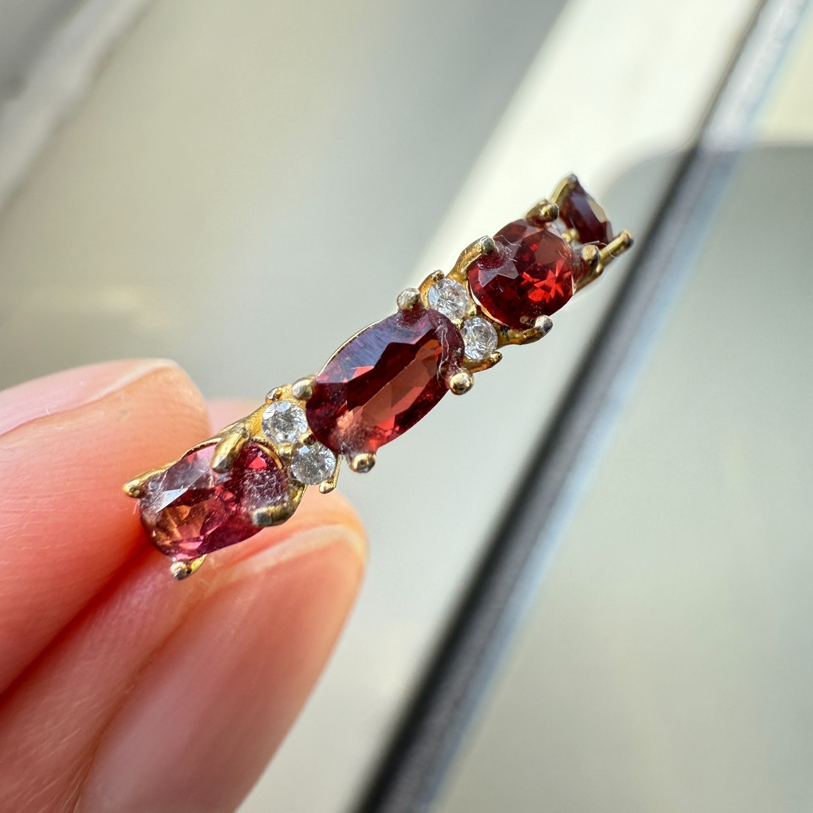 925 Sterling Silver Ring 5x3mm Natural Rhodolite Garnet Gemstone Zircon Beaded