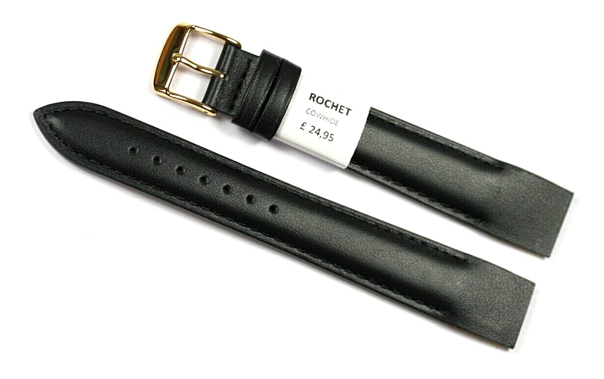 HAND MADE OPEN ENDED LEATHER WATCH STRAP 16MM 18MM BLACK ROCHET HIGH QUALITY NEW