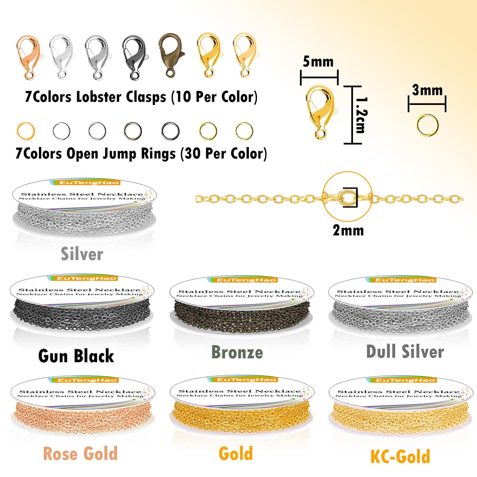 EuTengHao 90ft Jewelry Making Chains Link Roll Bulk, 2mm Metal Necklace Chain…
