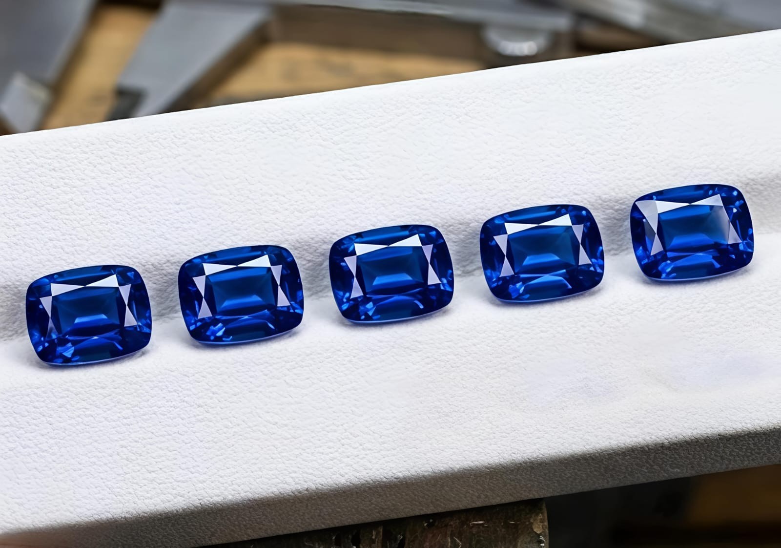 10 CT Lot Cushion Cut Lab Grown Blue Sapphire 6×8 MM VVS1 Clarity gemstone 8pc