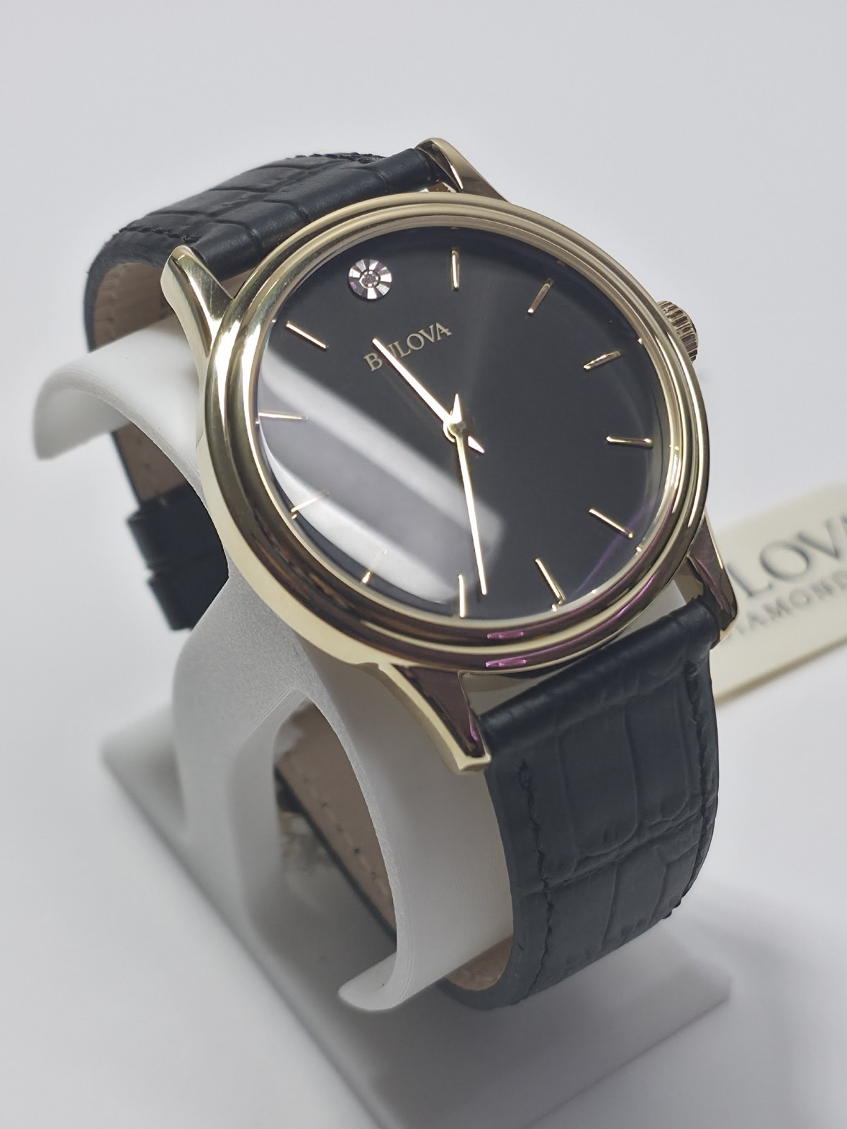Bulova 97F55 Diamond Accent Dress Watch | Gold Tone Black Dial 38mm | NIB W/…