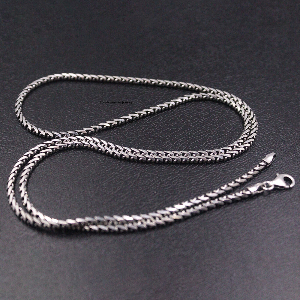 Pure S925 Sterling Silver Chain Women Men Round Wheat Link Necklace 21.6inch