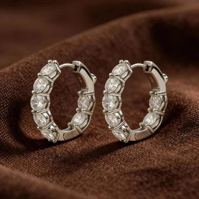 Lab Grown Diamond 14K White Gold Plated Pretty Women’s Wedding Hoop Earring
