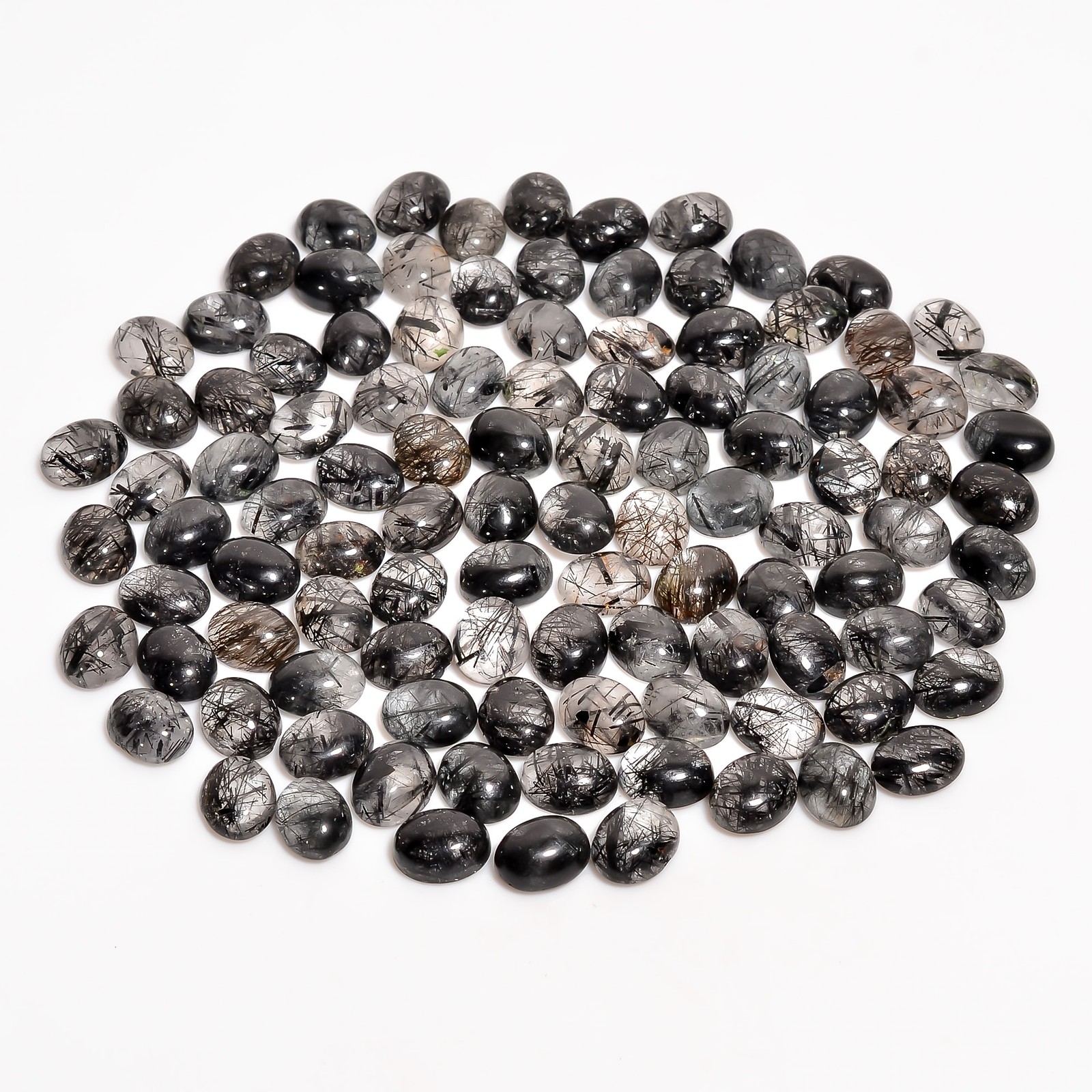 Natural Black Rutile Quartz Oval Shape Cabochon Loose Gemstone Lot 20 Ct 10X8 mm