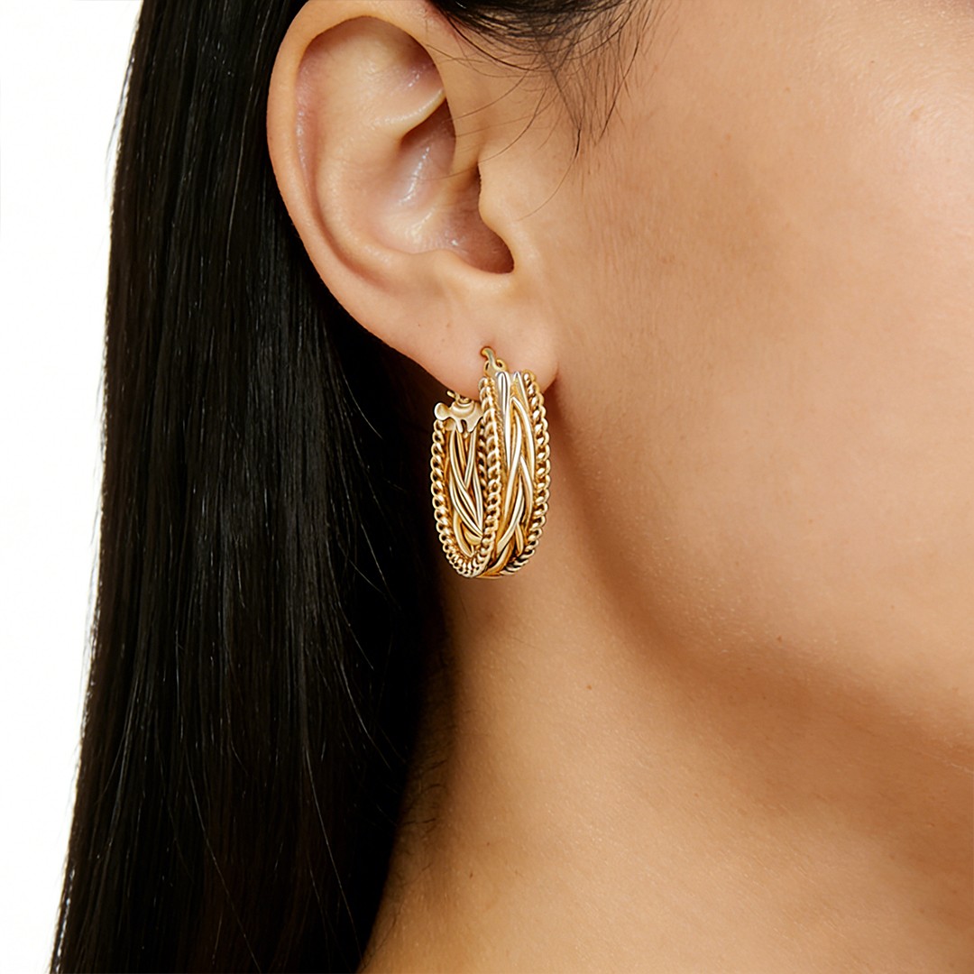 14K Gold Twisted Chunky Hoop Earrings 23mmx9mm Thick Unique Jewelry Women Gift
