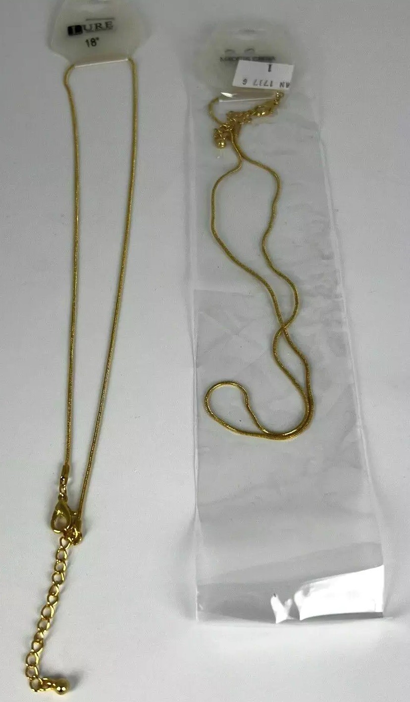 Lure Bijoux Necklace 14kt Gold Overlay 18in Snake Chain with Extender NEW