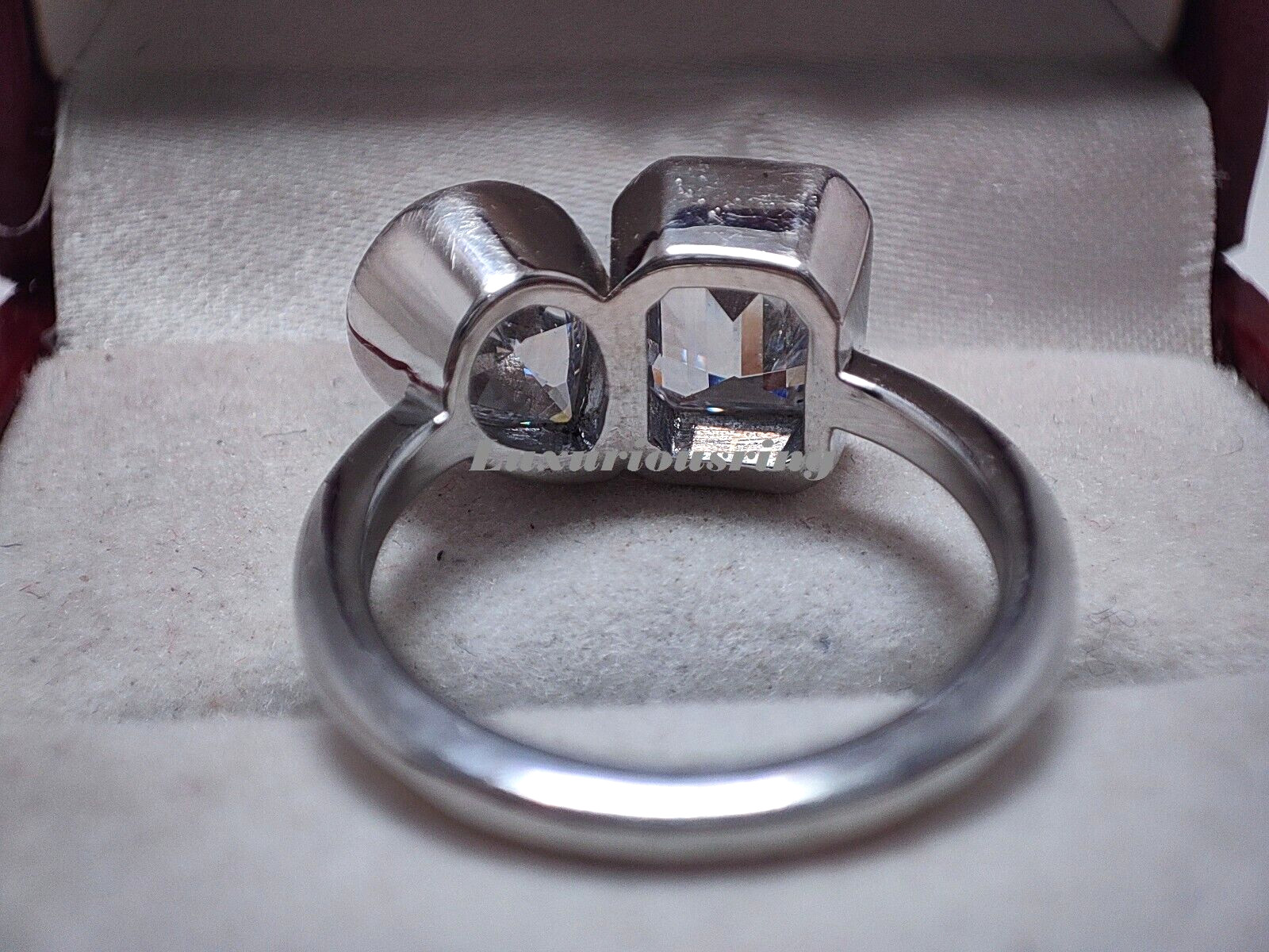 925 Starling Silver White Moissanite Toi Et Moi Ring, Two Stone Bezel Set Ring