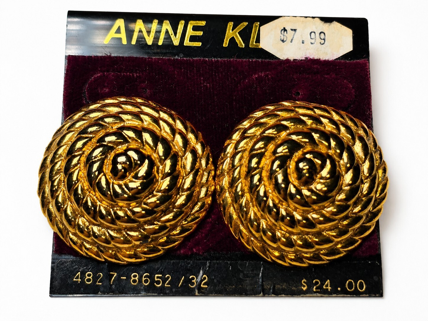 Anne Klein Vintage Gold Tone Round Swirl Post Earrings NOS Card 18K GF 1 Inch