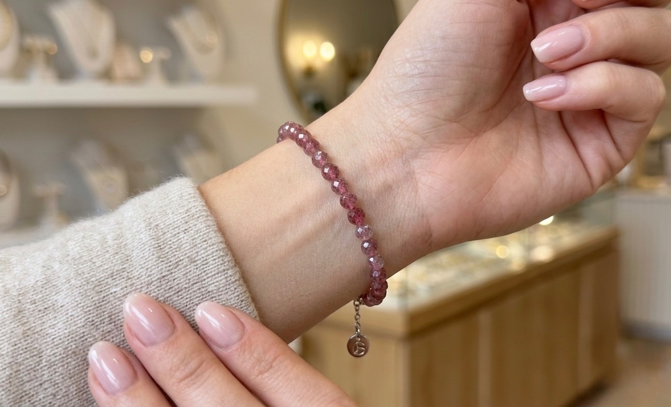 Wholesale 6 Pcs Natural Strawberry Quartz 4.7mm Faceted 7.5” Stretch Bracelet