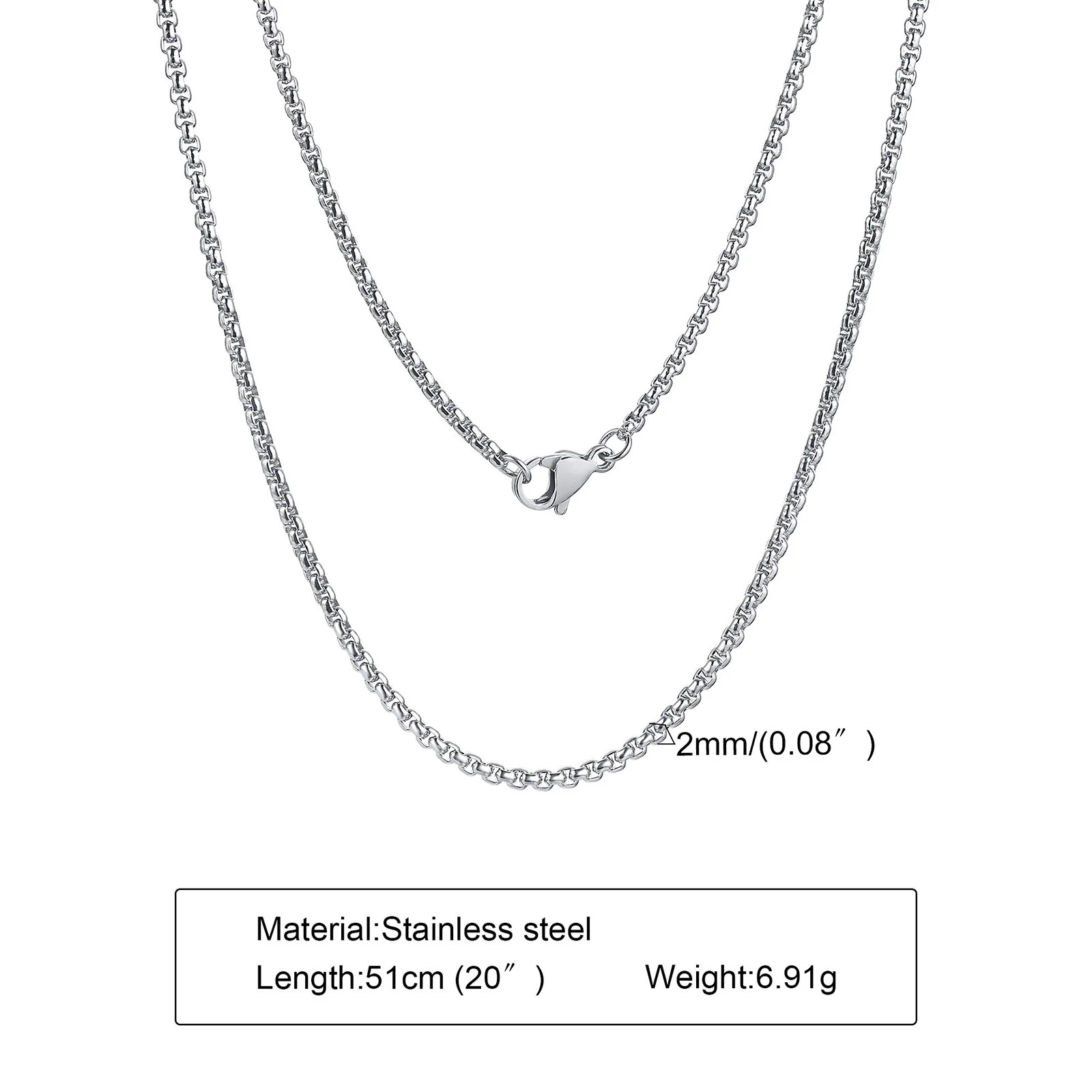 Round Box Chain for Men Boys,Gold Silver Black Plated Stainless Steel Chain Coll
