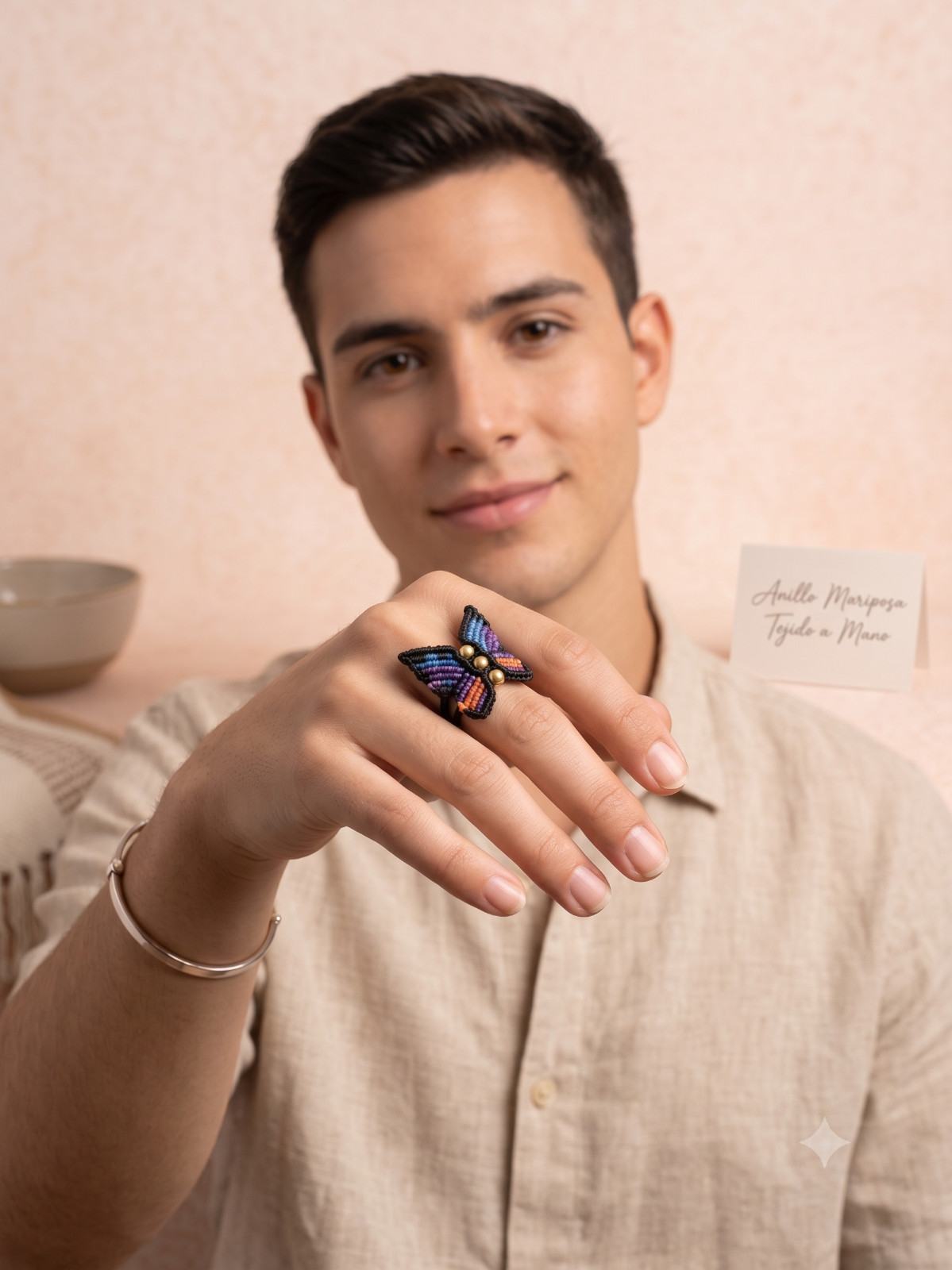 Handmade Monarch Butterfly Ring, Multicolor Macrame Thread