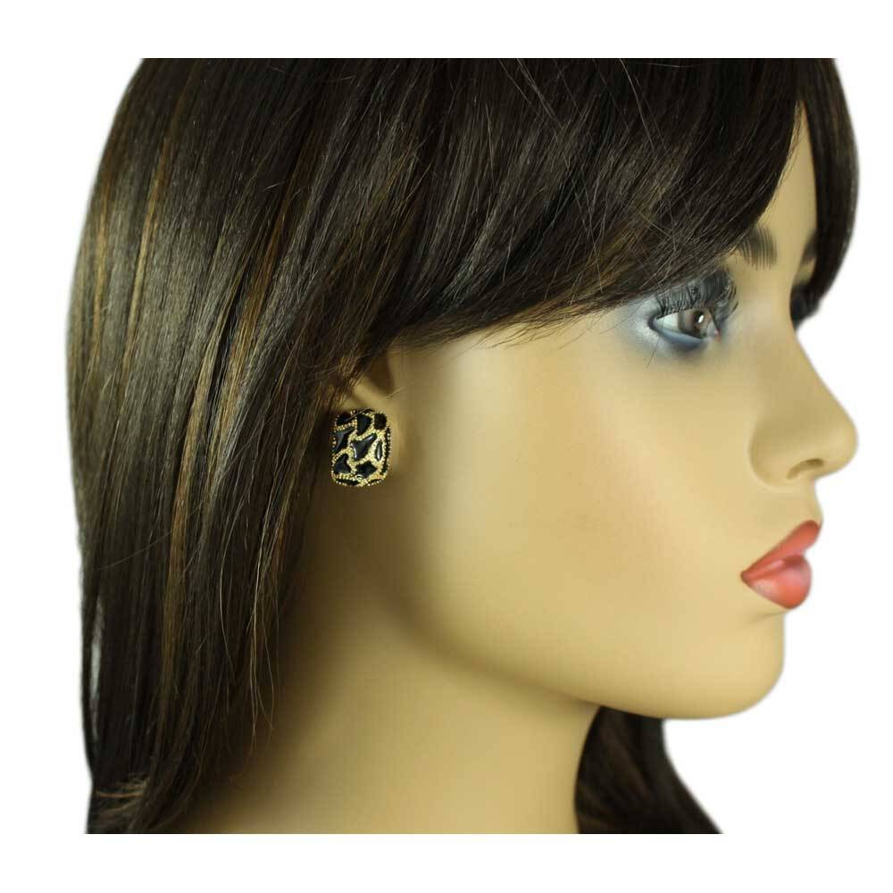 Black and Gold Enamel Leopard Print Pierced Earring – EQ815