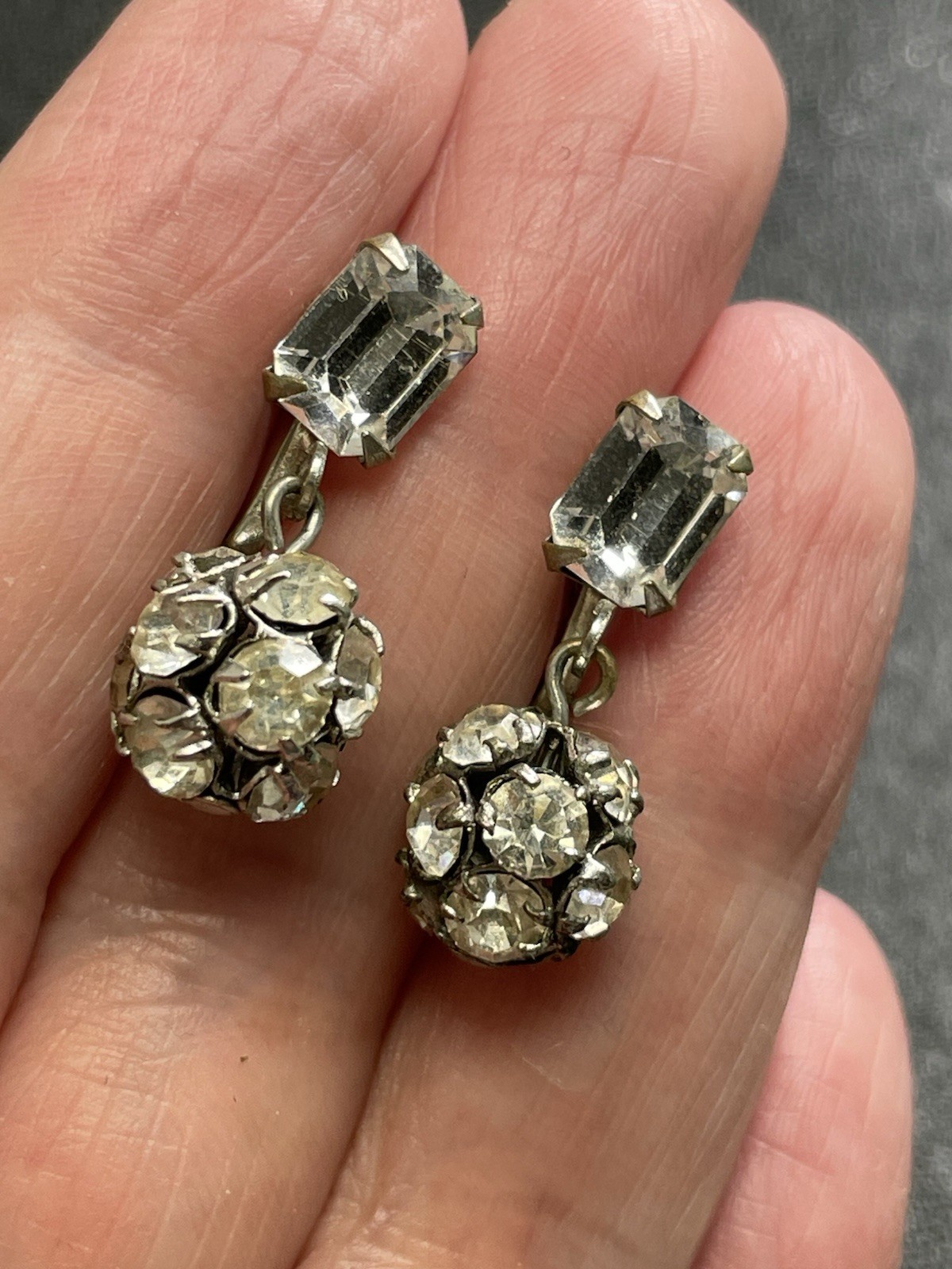 Vintage 1” High End Crystal Rhinestone Ball Silver Tone Screw Back Earrings