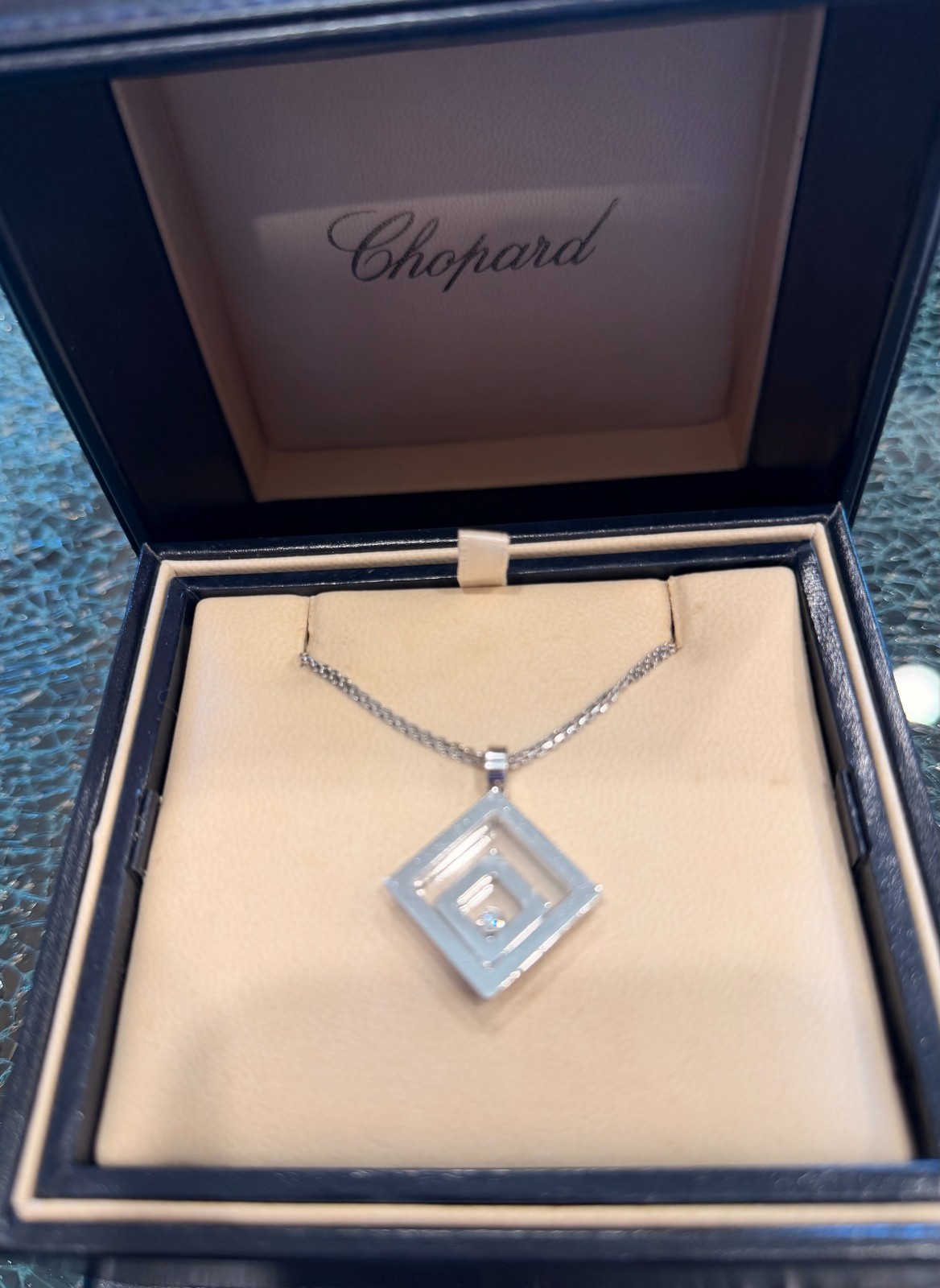Chopard Happy Spirit Diamond 18k White Gold Triple Square Maze Pendant