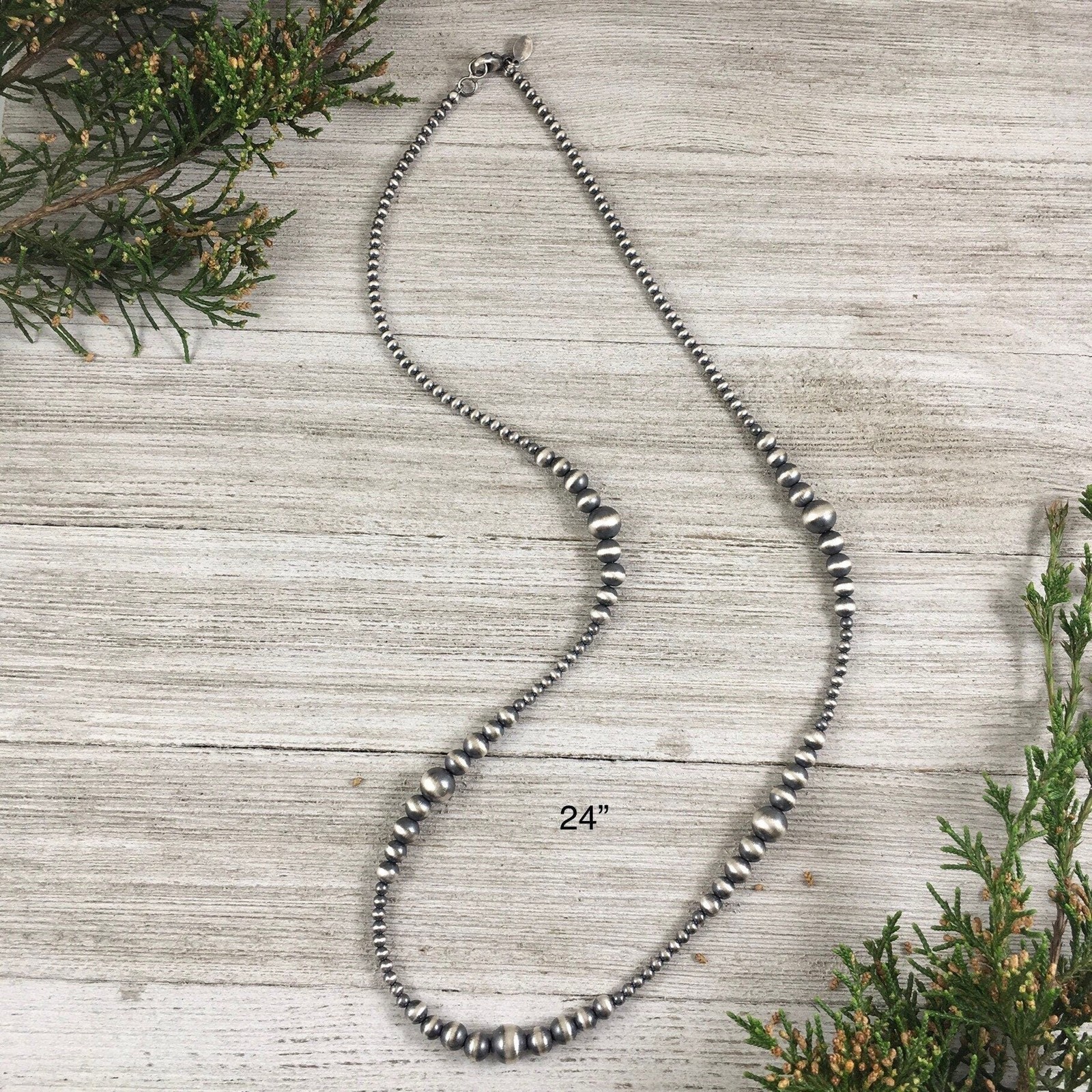 Sterling Silver Southwest Pearls, Graduated BOHO Bead Necklace, Western Oxidize