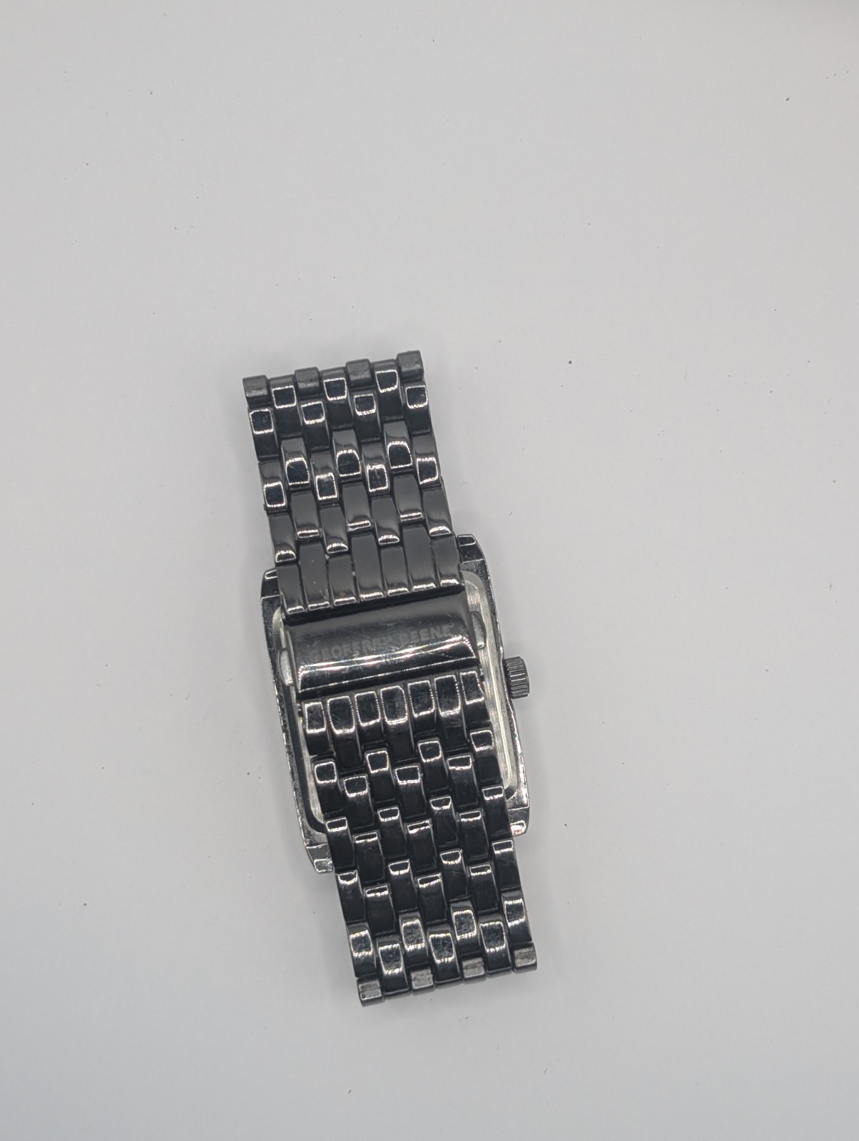 Geoffrey Beene Mens Watch Rectangular Silver Dial Gunmetal Bracelet Quartz 34mm