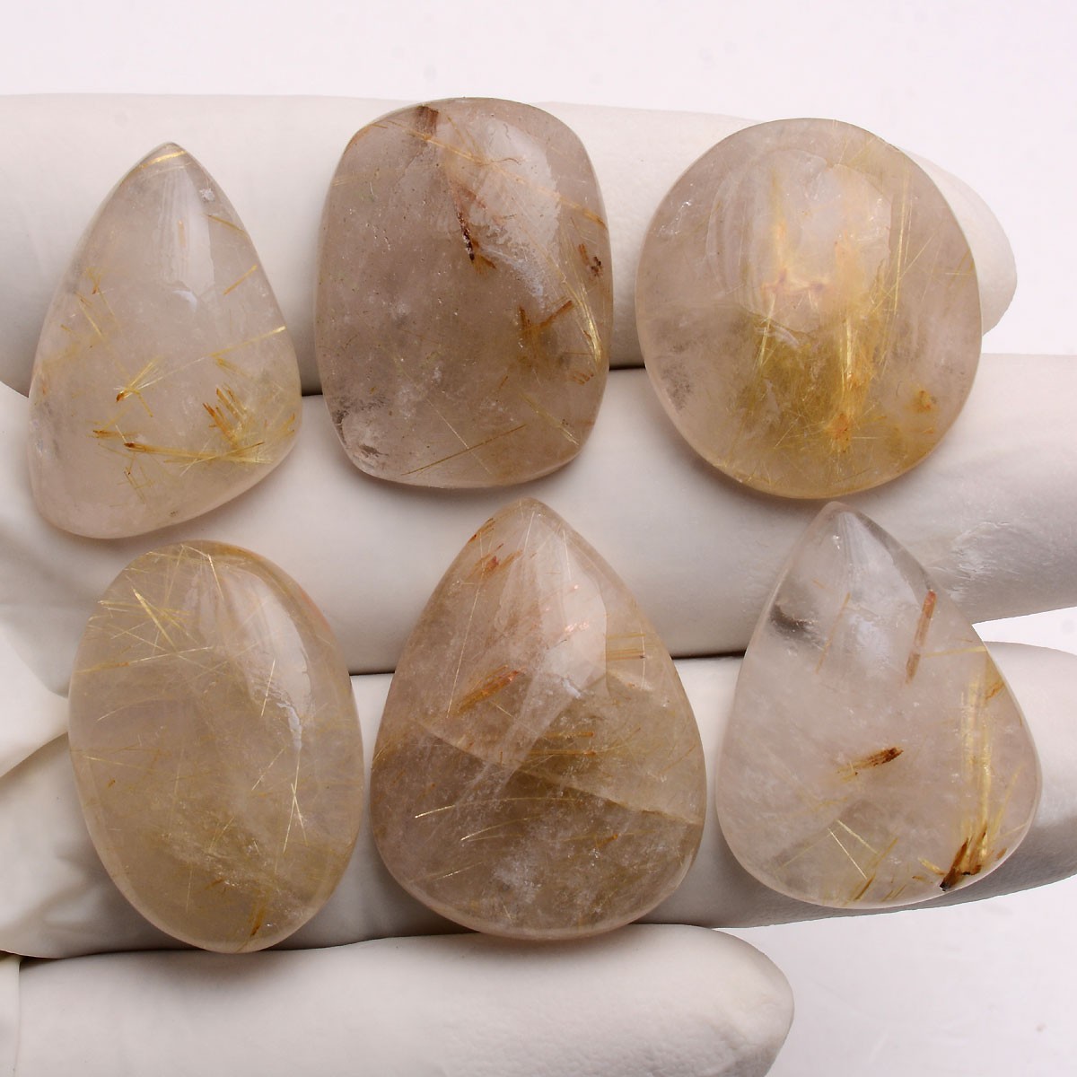 Set Of 6 Pcs Natural Golden Brown Rutile Quartz 25mm-29mm Untreated Gemstones