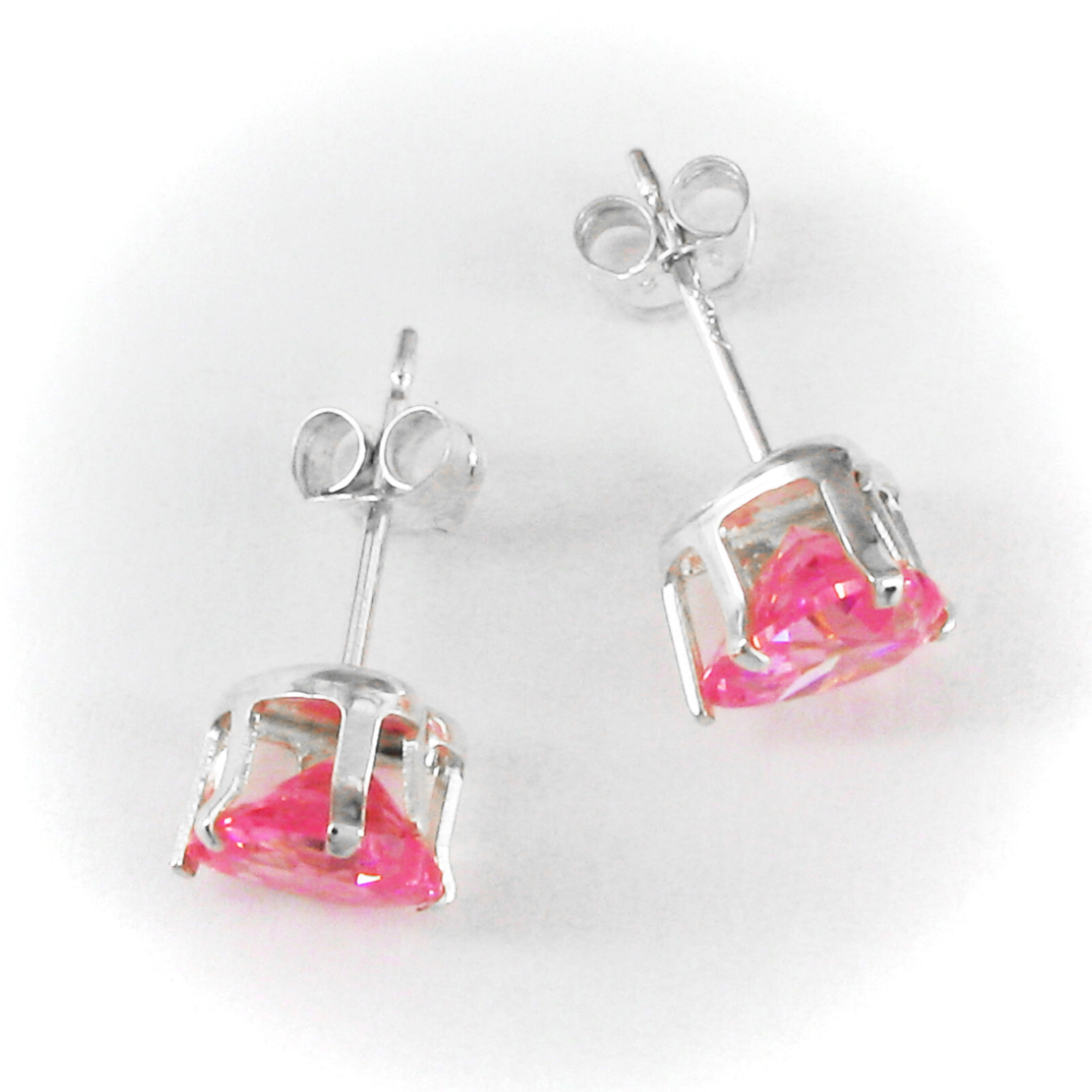6mm HEART-Shaped CZ PINK Post Stud Earrings in SOLID Sterling Silver – NEW!
