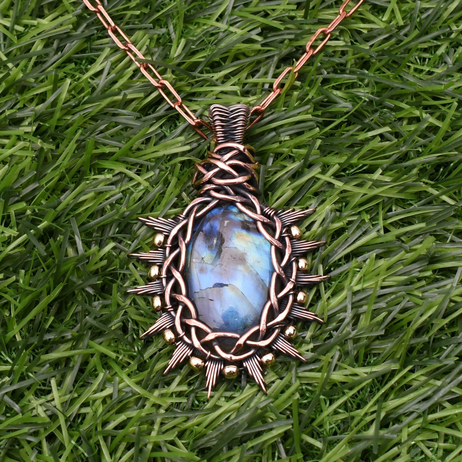 Labradorite Gemstone Copper Wire Wrap Handmade Jewelry Pendant 2.28″
