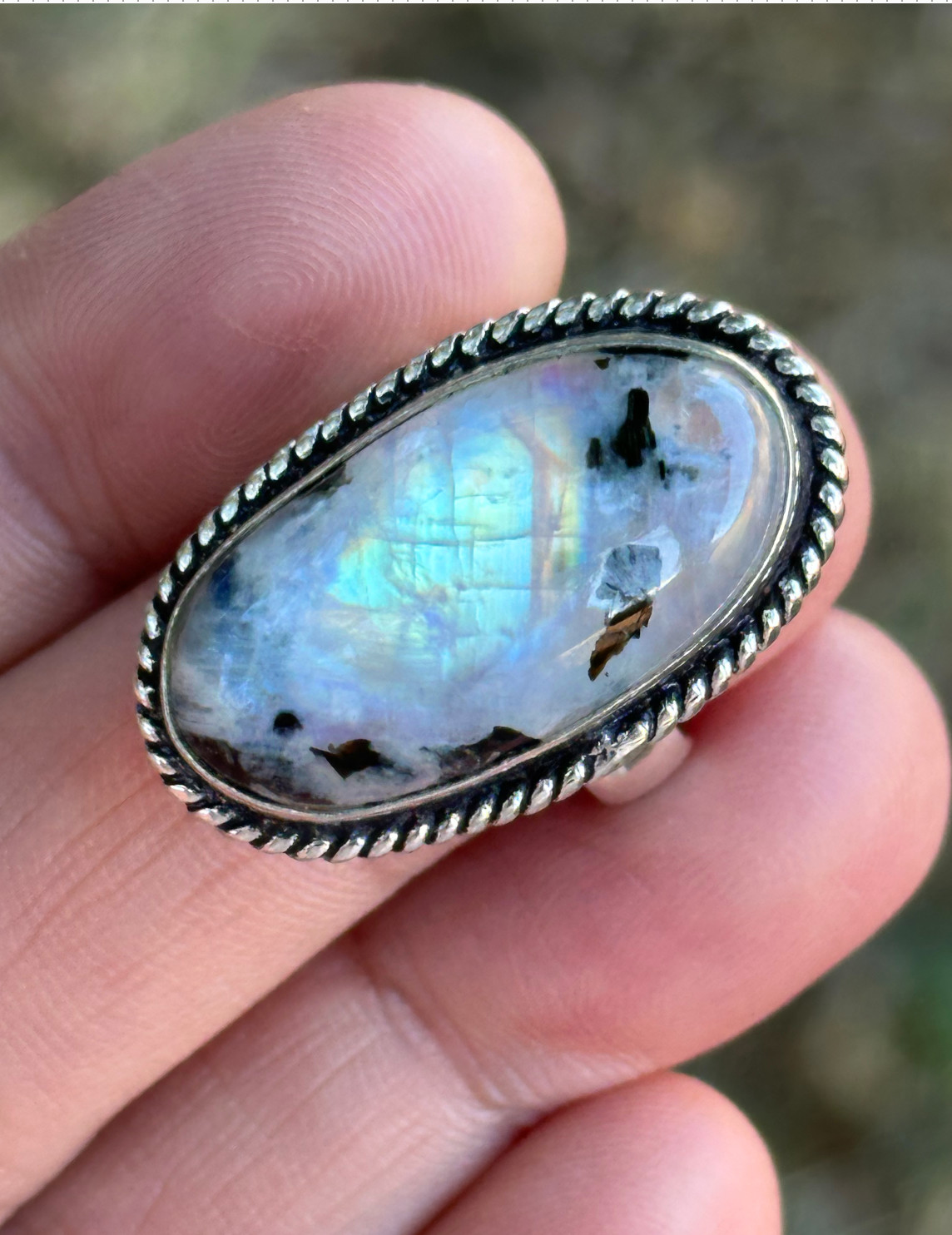 Vintage VIVIDE 925 Silver Rainbow Moonstone Ring Size 7