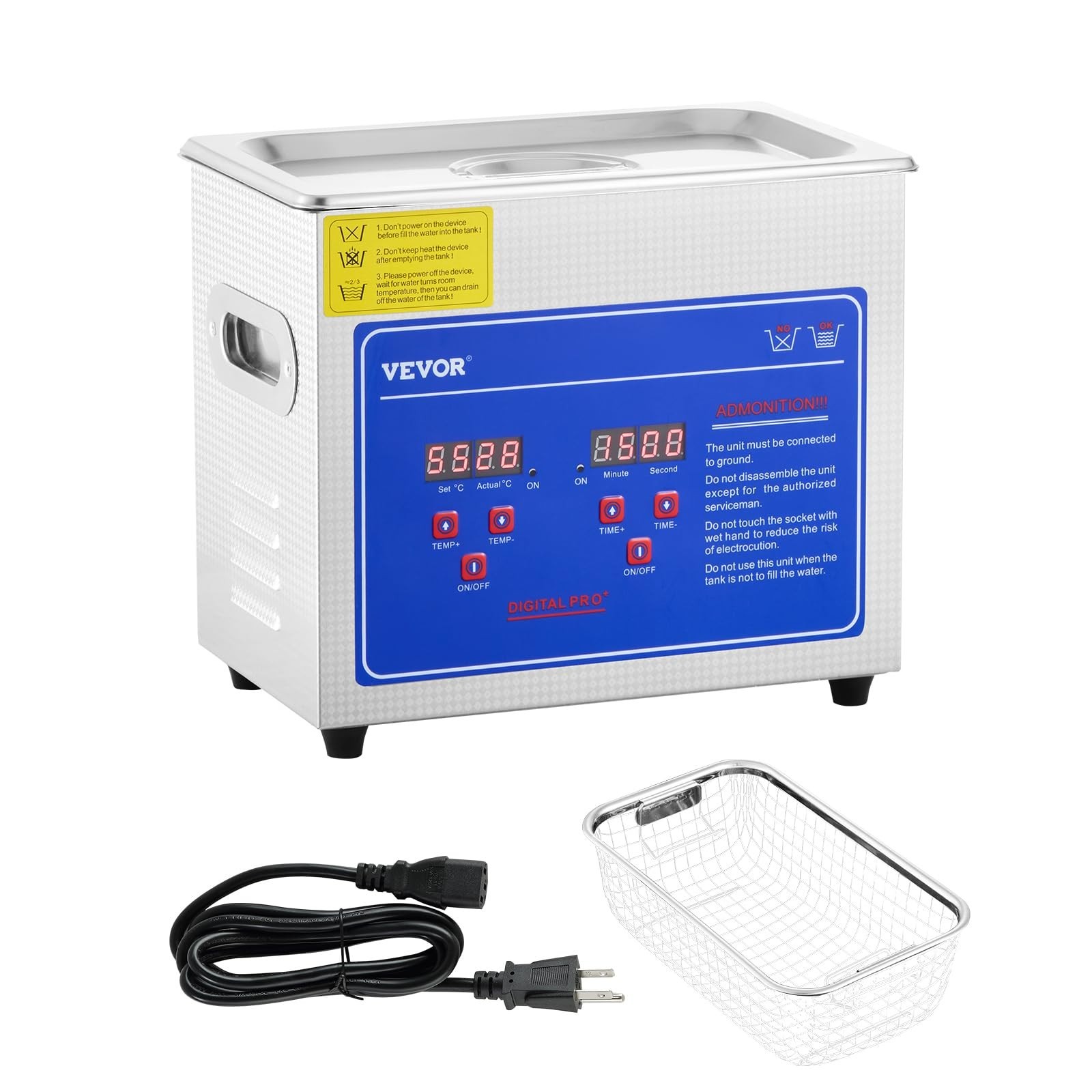 3L Ultrasonic Cleaner with Heating, Digital Timer & Stainless Steel Tank for Jew