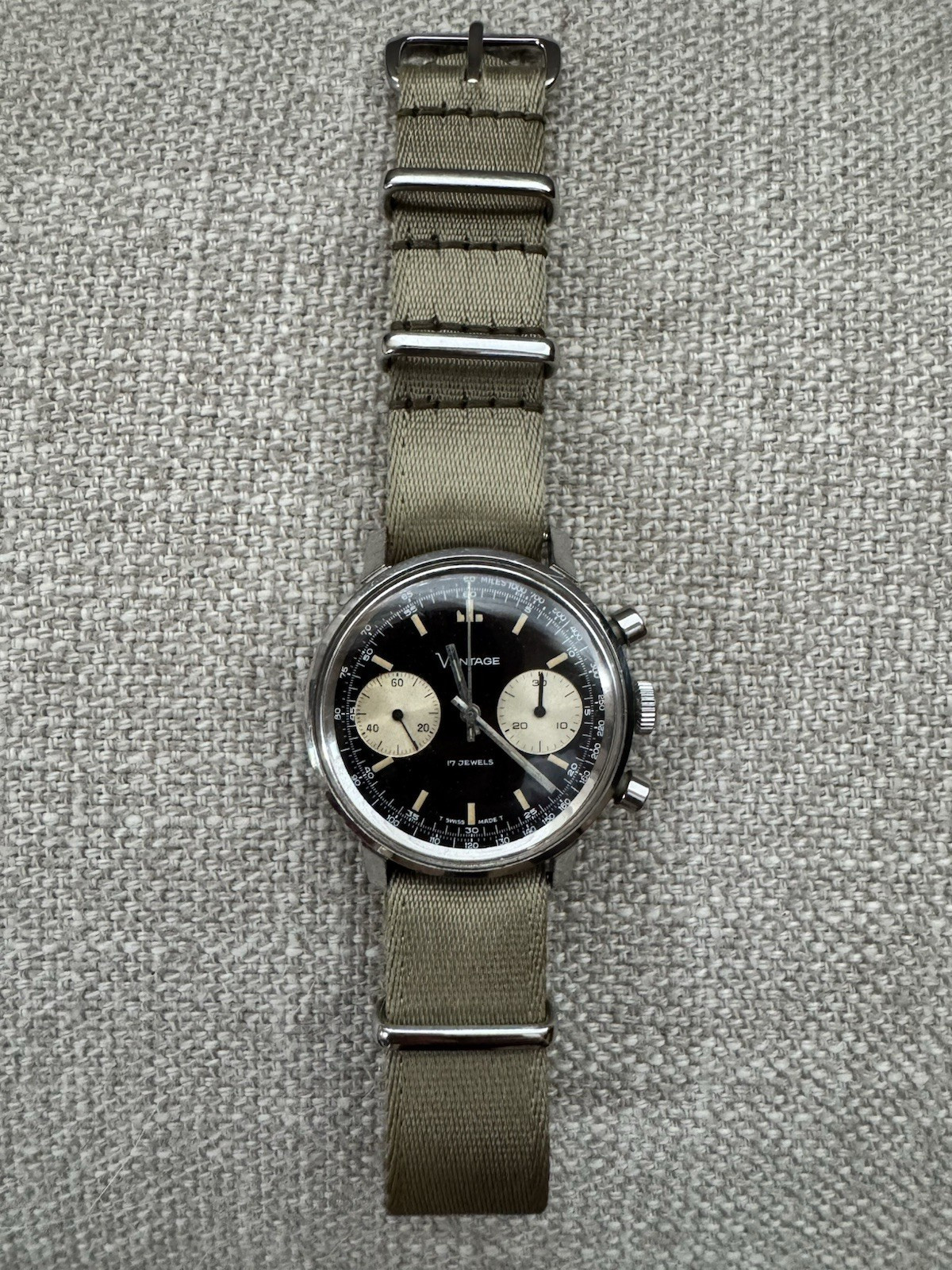 Vintage Vantage Chronograph II Panda Tropical Dial 1970s Hamilton Valjoux 7733