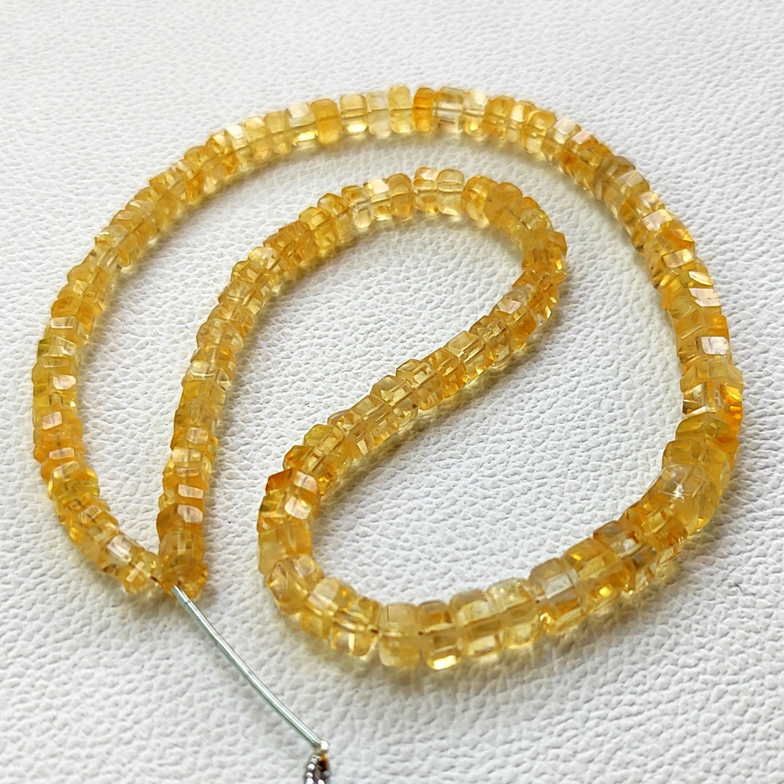Real Golden Citrine Brazil Faceted Bolt Shape Beads 5mm-7mm 16″ Gem Strand