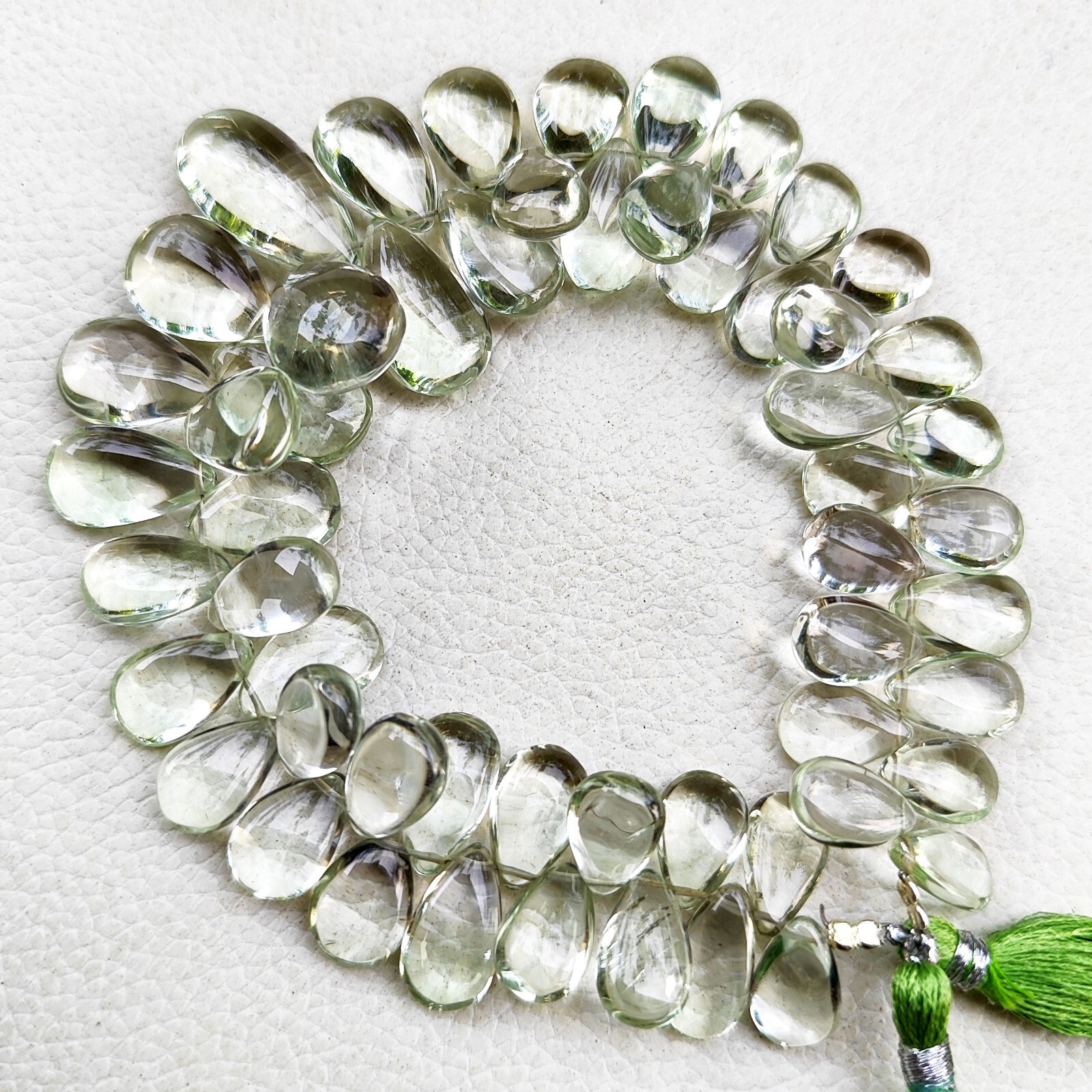 Natural Green Amethyst Prasiolite Gems 12×7 to 13x8mm Smooth Pear Shape Beads 9″