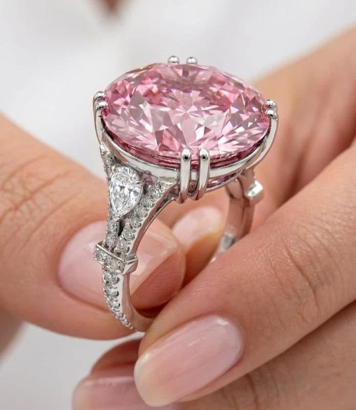 RARE 10.00 Ct Certified Round Cut Pink Treated Diamond Ring White Gold Finish