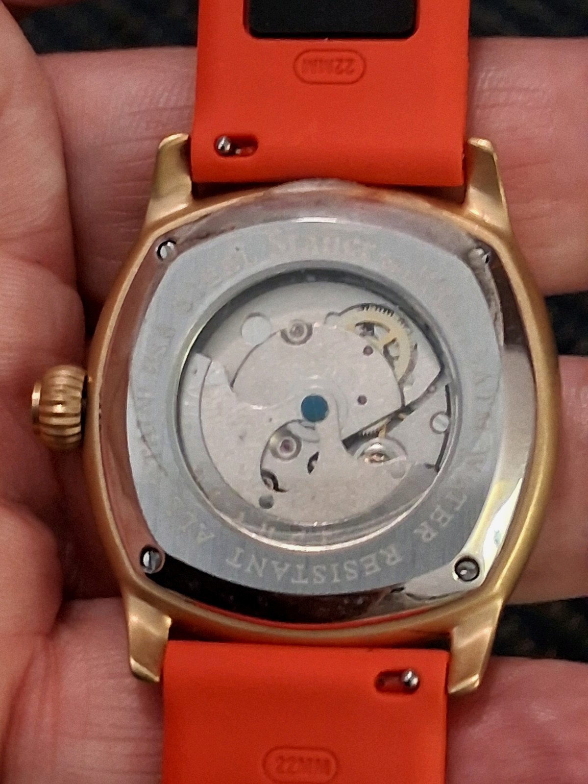 Stauer 1930 Dashtronic Automatic Watch Gold Tone 21 Jewel Jump Hour Style Runs