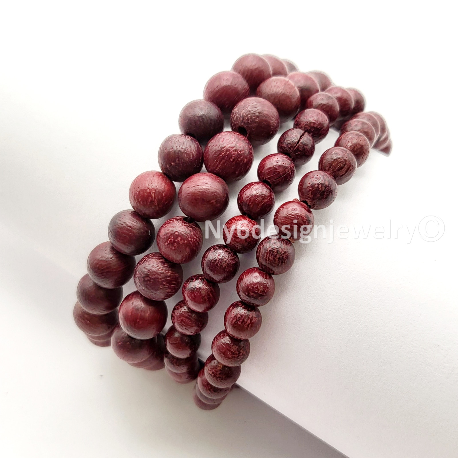 Burgundy Red Wood Natural Wood Bead Bracelet Wooden Beaded Bracelet 2 Sizes