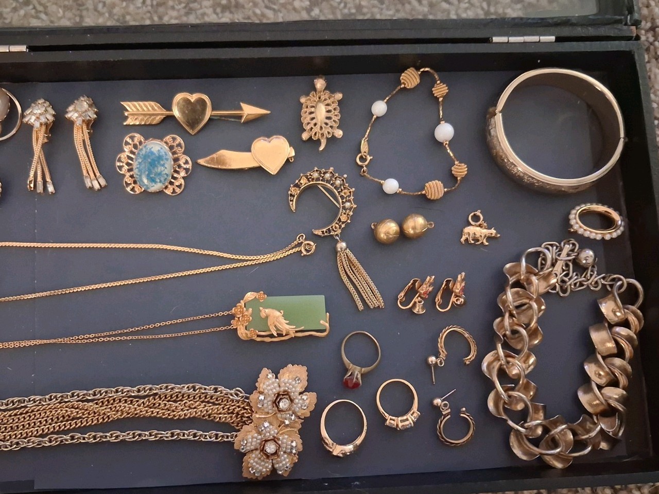 ANTIQUE VINTAGE 12k GOLD FILLED JEWELRY 30+ PC LOT BROOCHES EARRINGS BRACELETS
