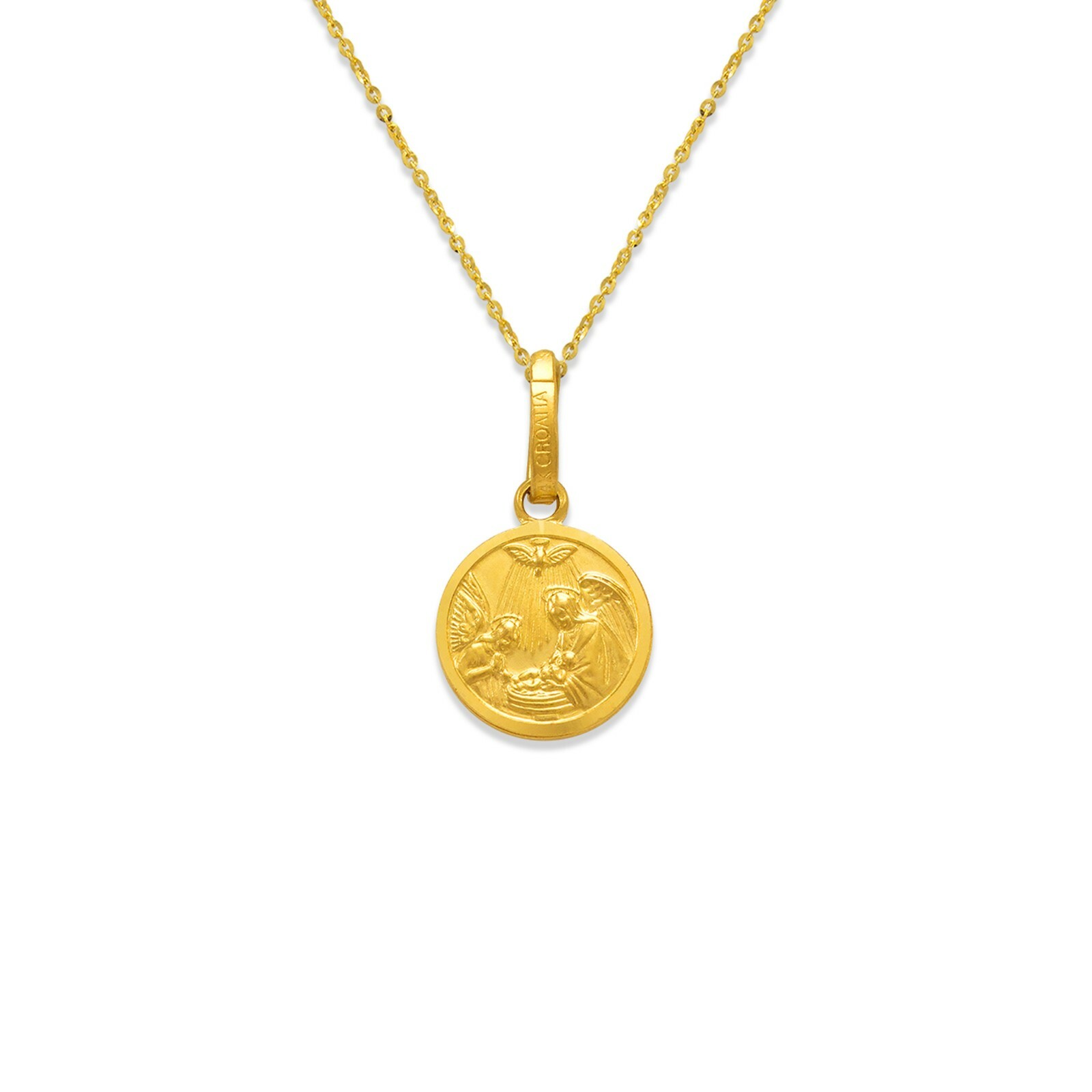 Real 14K Yellow Gold Baby Baptism Medallion Pendant Christening Religious Charm