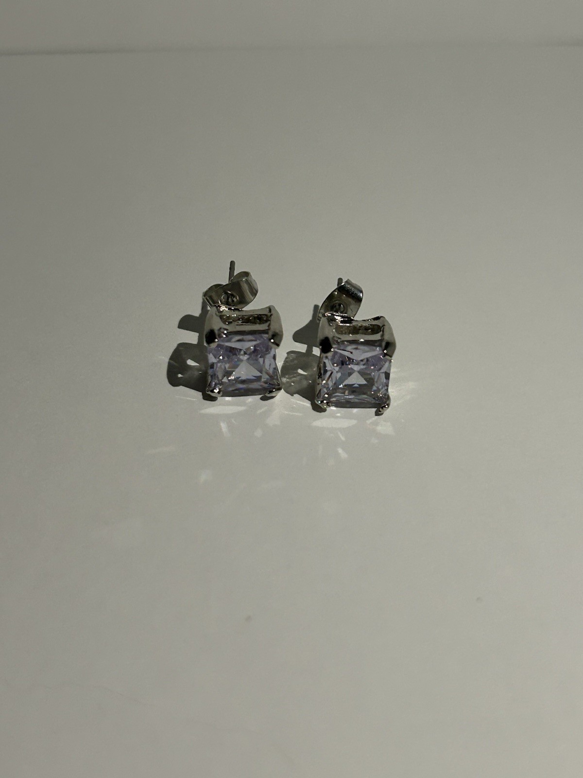 8mm Princess Cut Zircon Stud Earrings Silver Plated Diamond Alternative