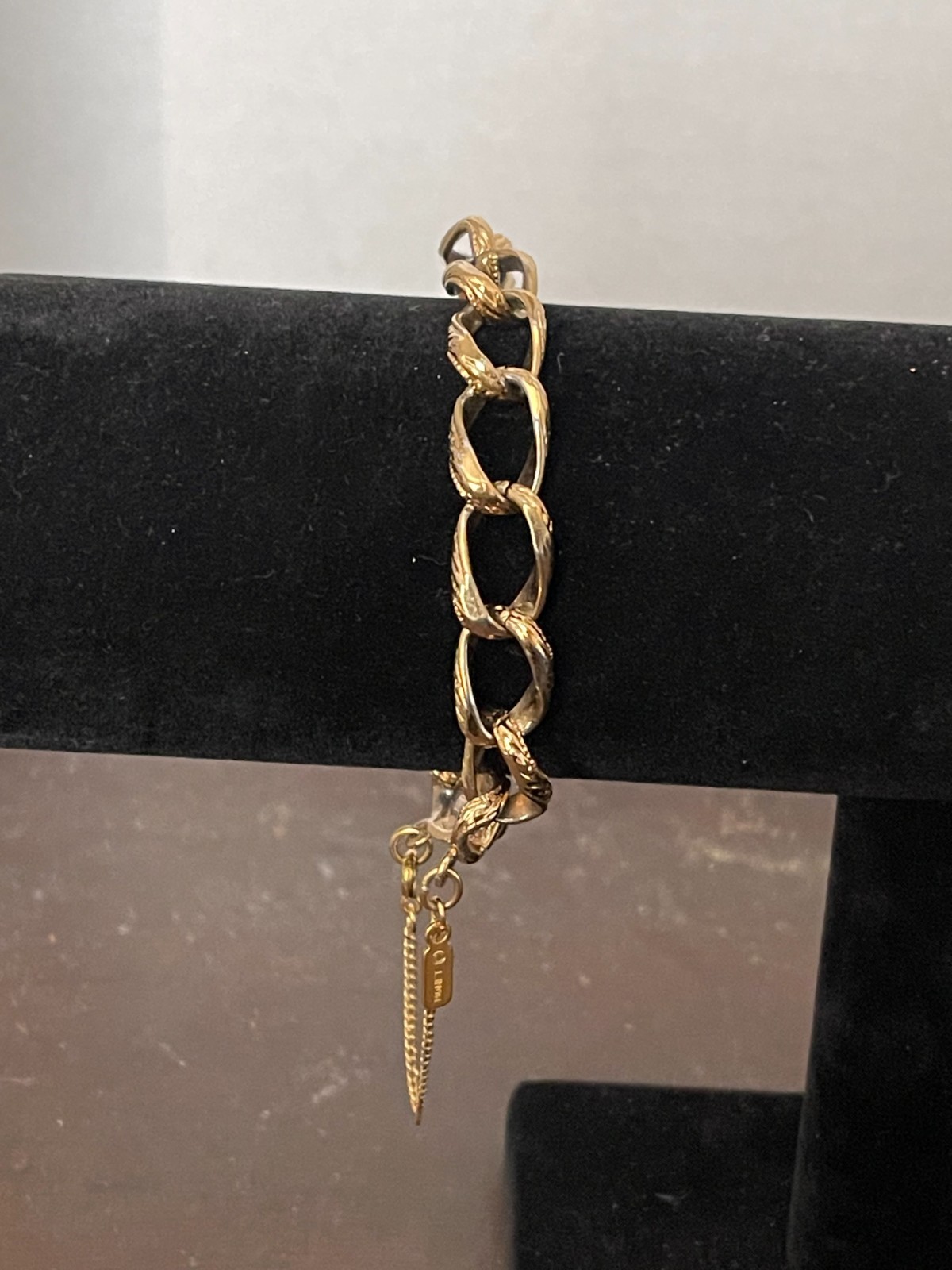 Vintage Monet Bracelet Textured Gold Tone Chain Link Signed & Marked with Safety