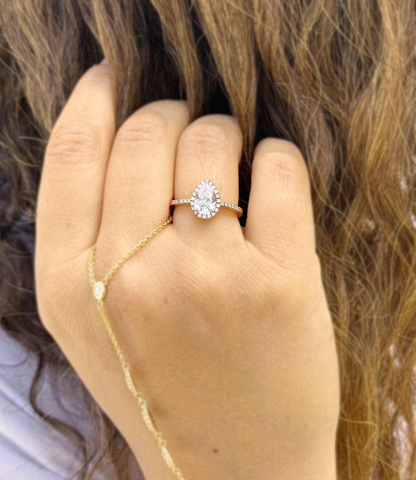 Pear Shape And Round Moissanite Engagement Ring Halo 14k Solid Rose Gold 1.70ctw