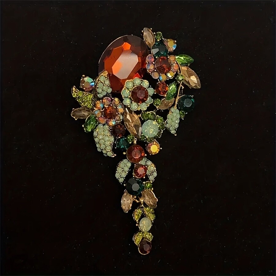 1pc Elegant Zinc Alloy Brooch with Rhinestone and Glass Crystal Accents