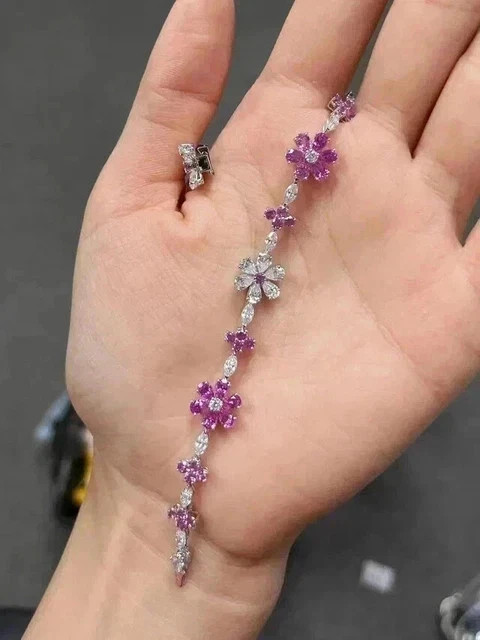 5Ct Pear Lab-Created Pink Sapphire Wedding Tennis Bracelet 14K White Gold Plated