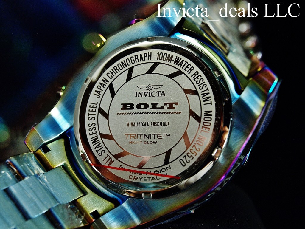 Invicta 52mm Men’s BOLT Chronograph White Dial IRIDESCENT Tone Stainless St Watc