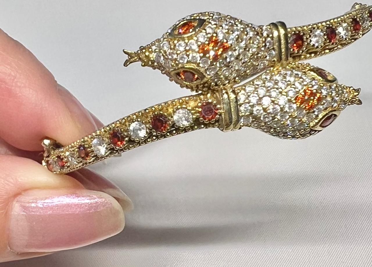 REAL Citrine & White Sapphire Snake Bracelet 14K Gold on SOLID 925 Egyptian Rev