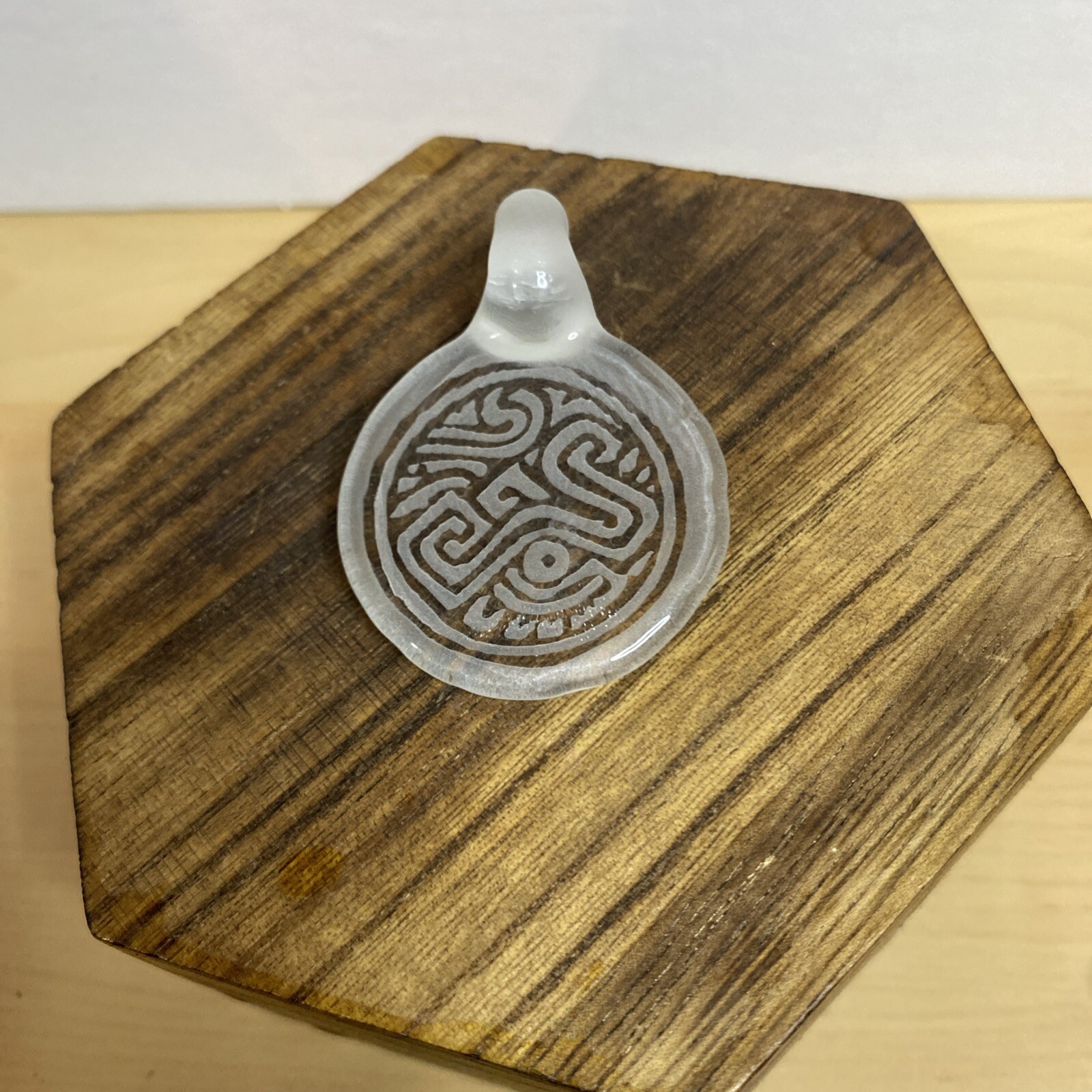 Blown Borosilicate Glass / Sandblasted Geometric Pattern Pendant Handcrafted