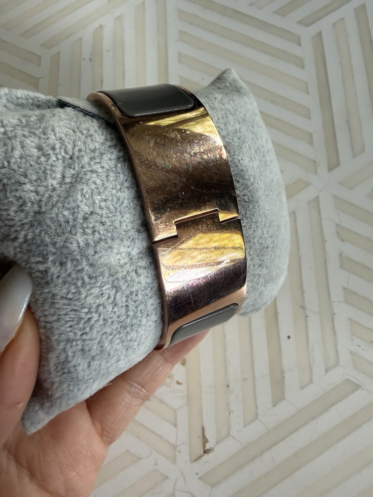 GUC Hermès Clic Clac H Enamel Rose Gold Bangle Bracelet Gray $890