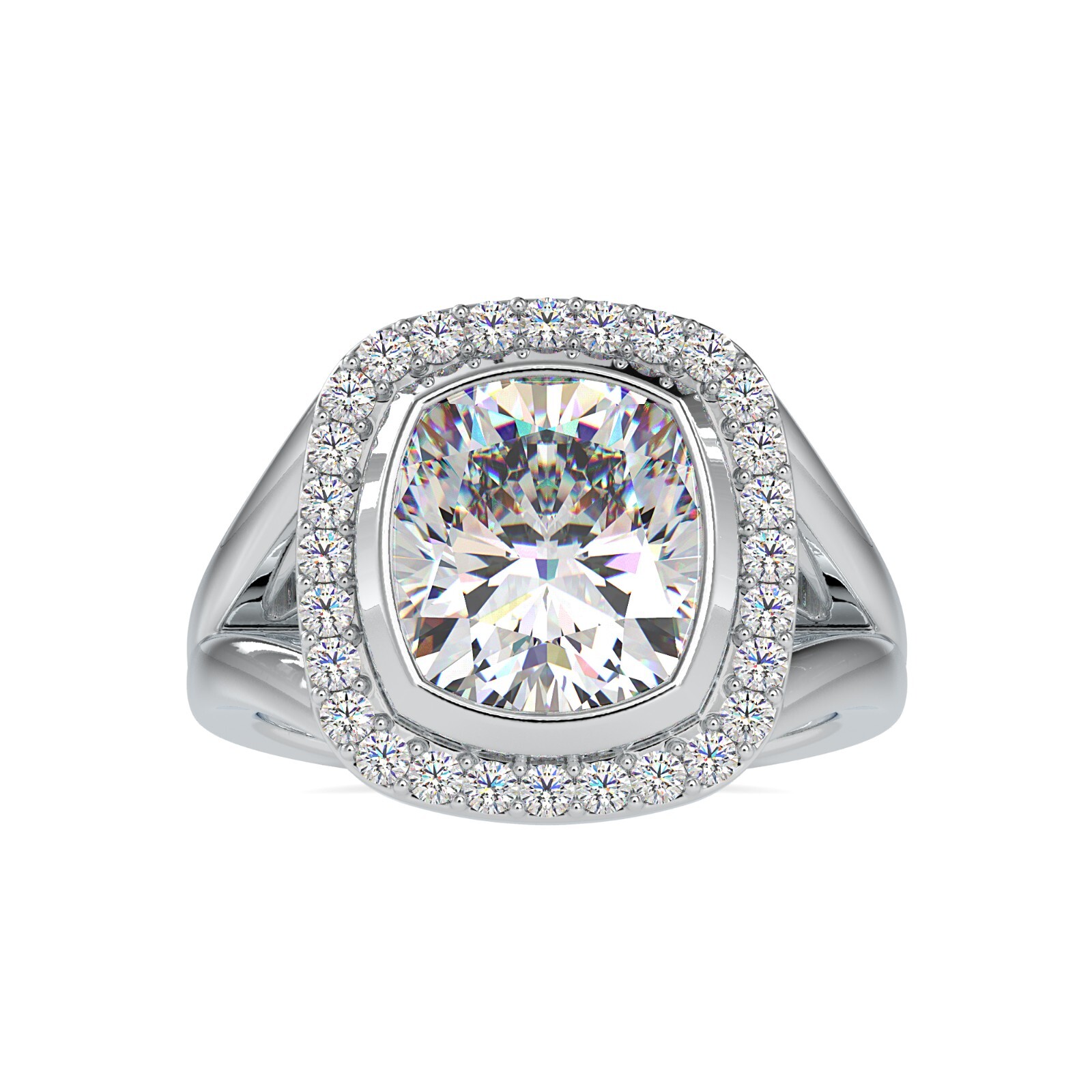 IGI Certified GVS1 5.50 Ct Lab Grown Diamond Cushion Halo Ring In 14K White Gold